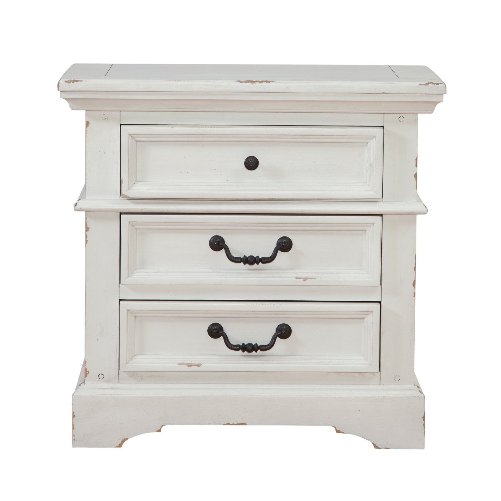 Stonebrook Antique White 3-Drawer Transitional Rustic Nightstand