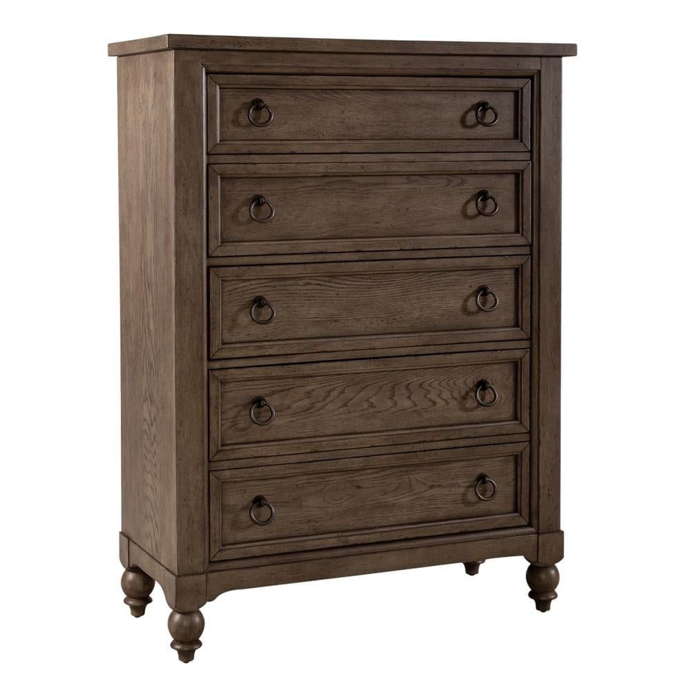 Dusty Taupe 5-Drawer Farmhouse Chest with Felt Lined Drawer