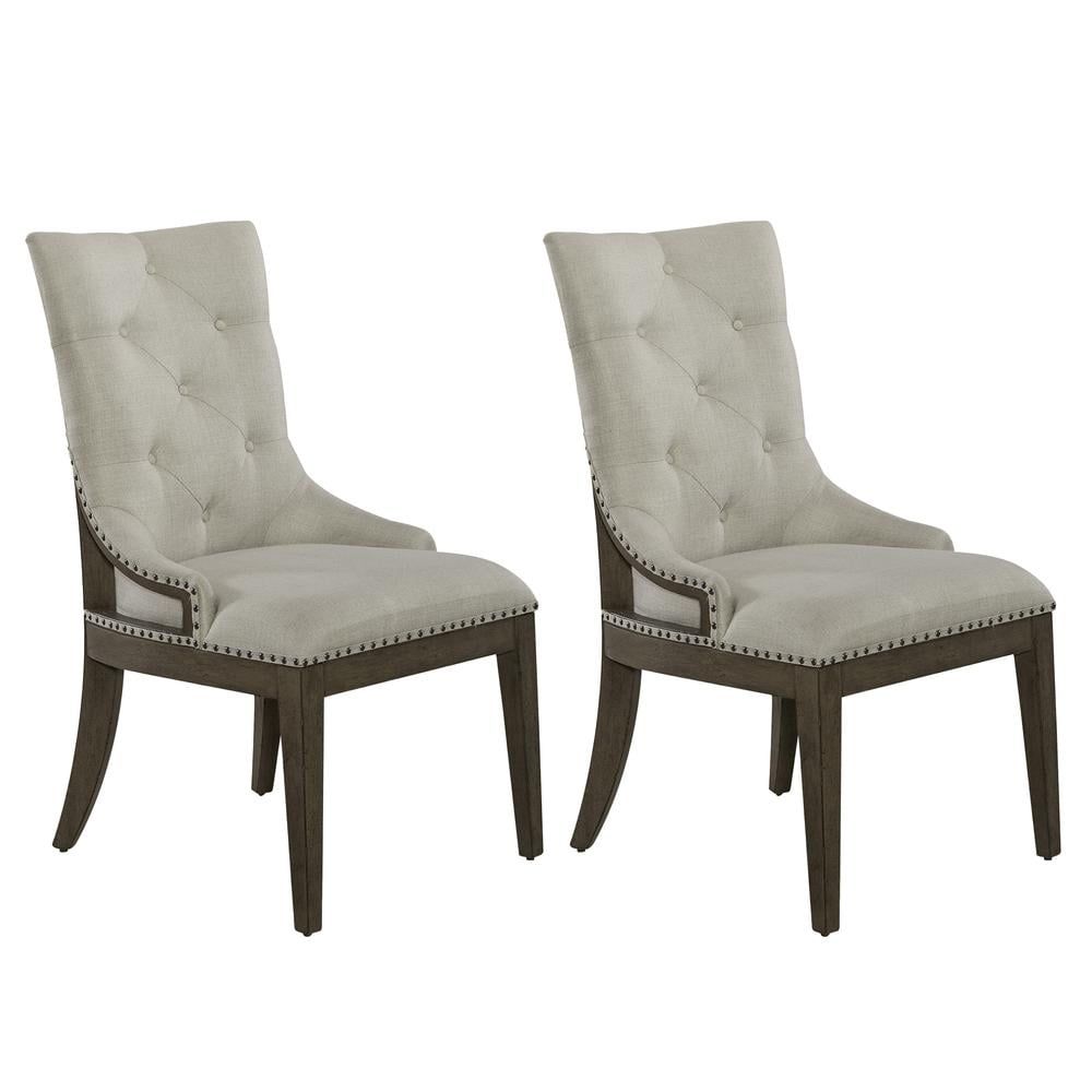 Beige Tufted Linen Upholstered Side Chair with Wood Frame