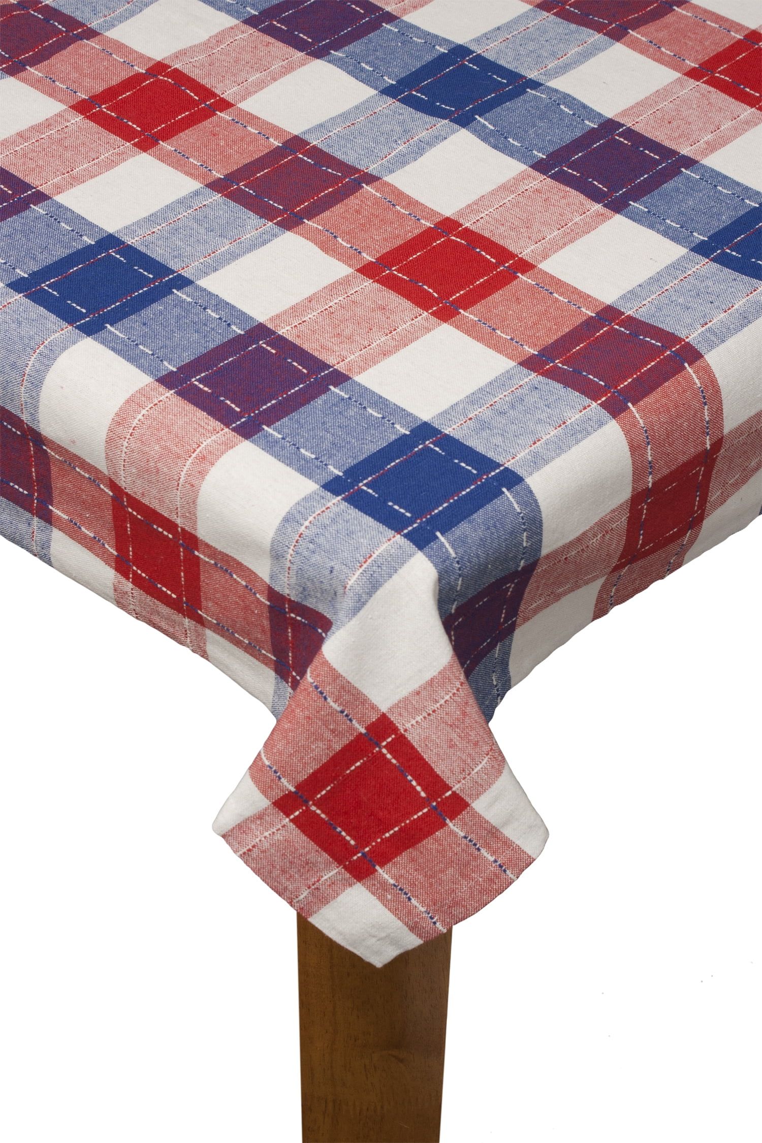 Patriotic Red White and Blue Cotton Round Tablecloth 70"