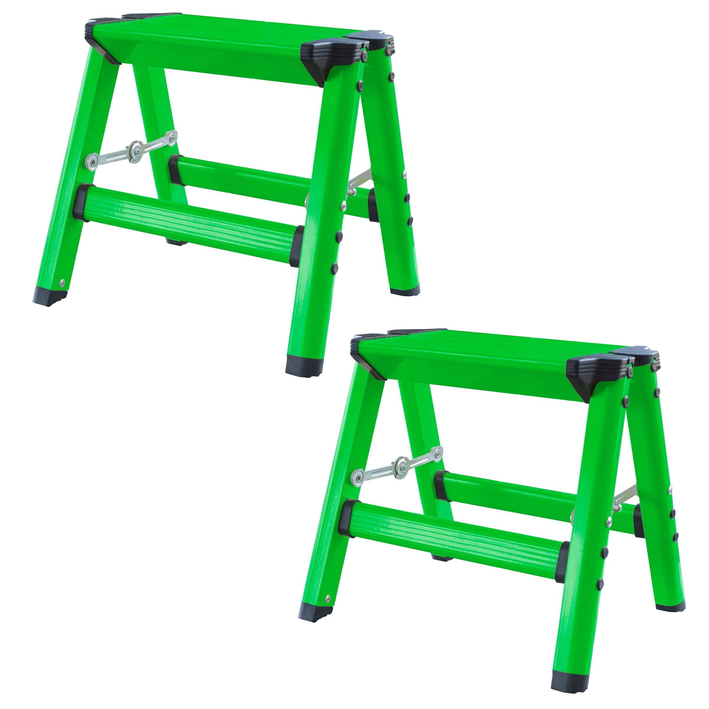 Neon Green Foldable 2-Step Aluminum Step Stool Set