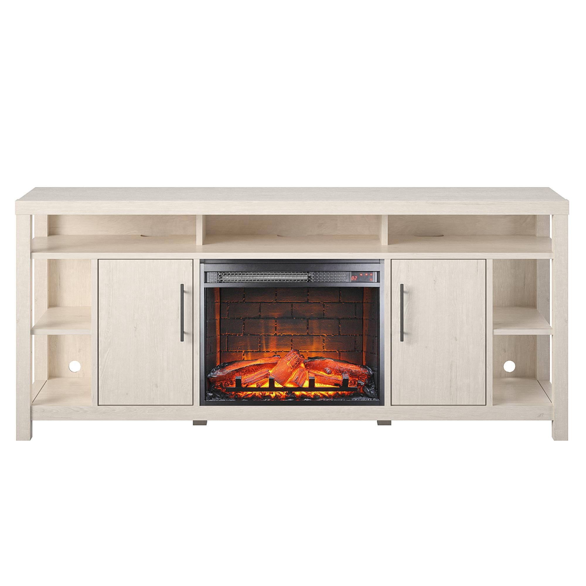 Ivory Oak 68" Electric Fireplace TV Console with Cabinet