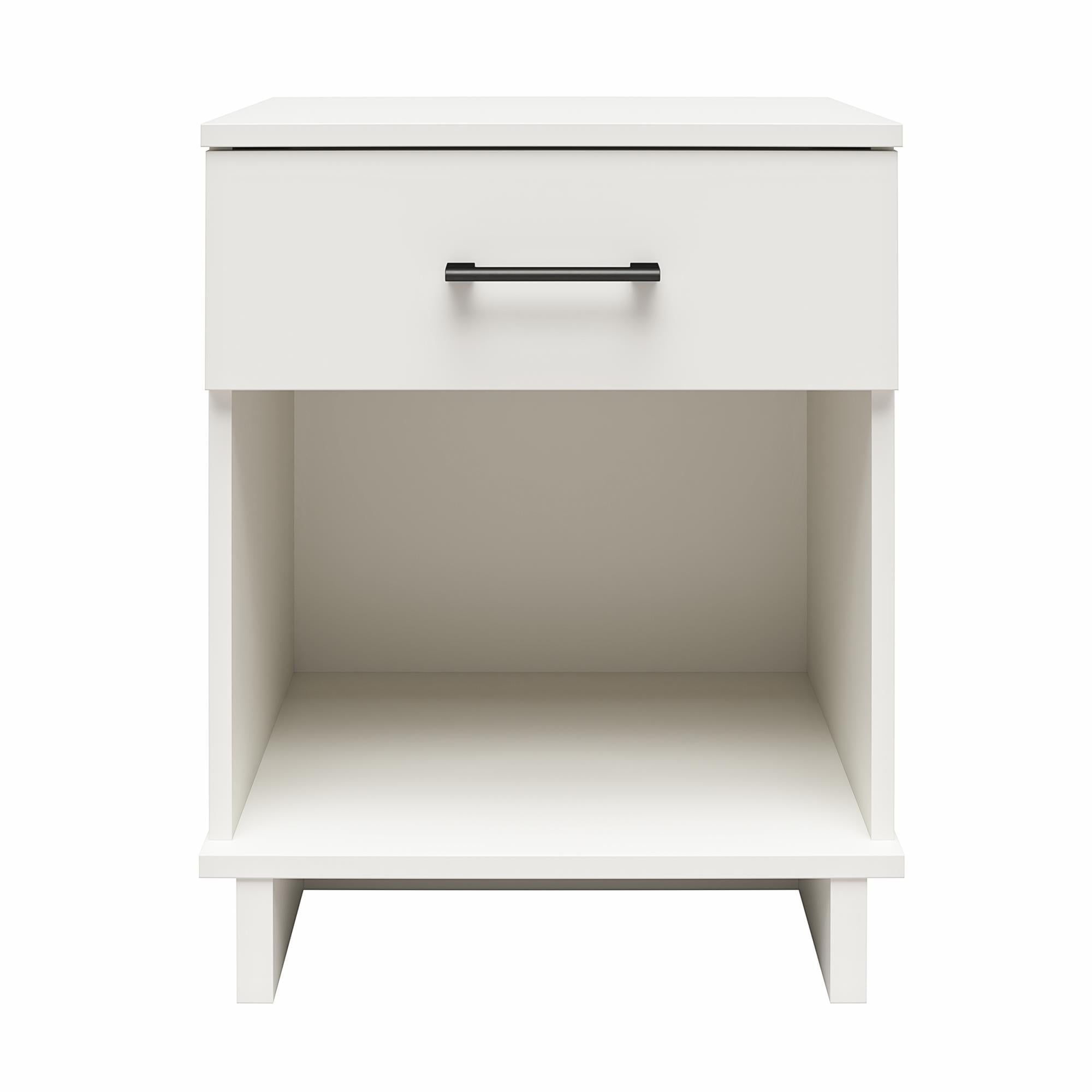 White Laminated 1 Drawer Nightstand with Open Cubby