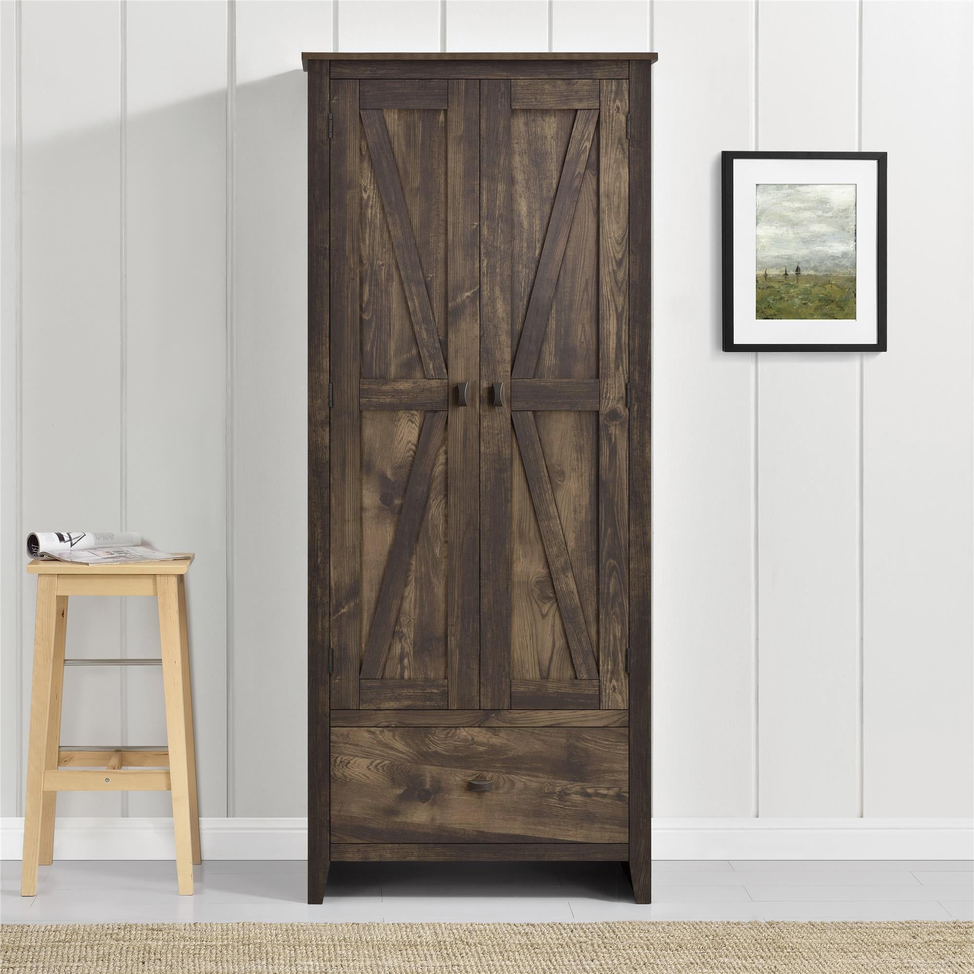 Farmington Rustic Brown Freestanding Storage Cabinet with Adjustable Shelving