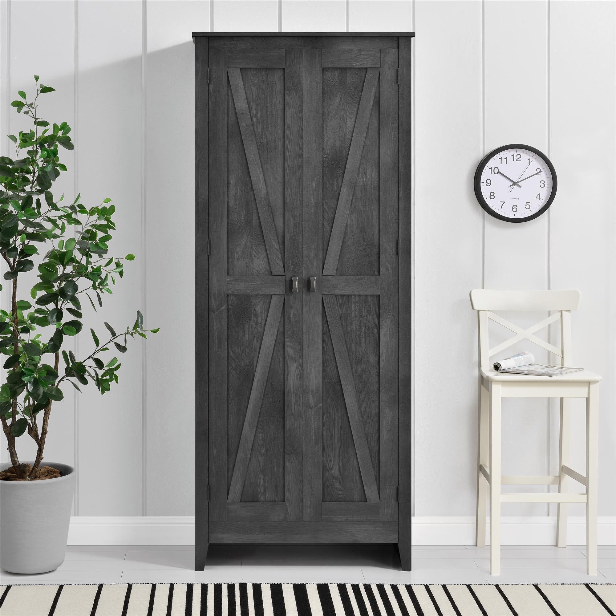 Rustic Gray Barn-Style Storage Cabinet with Adjustable Shelves