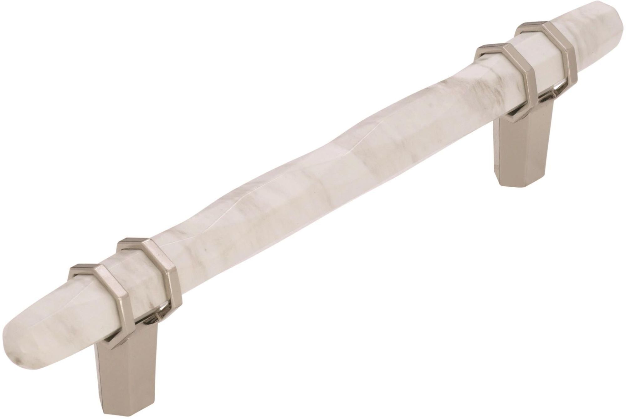 Marble White and Polished Nickel Cabinet Pull Bar