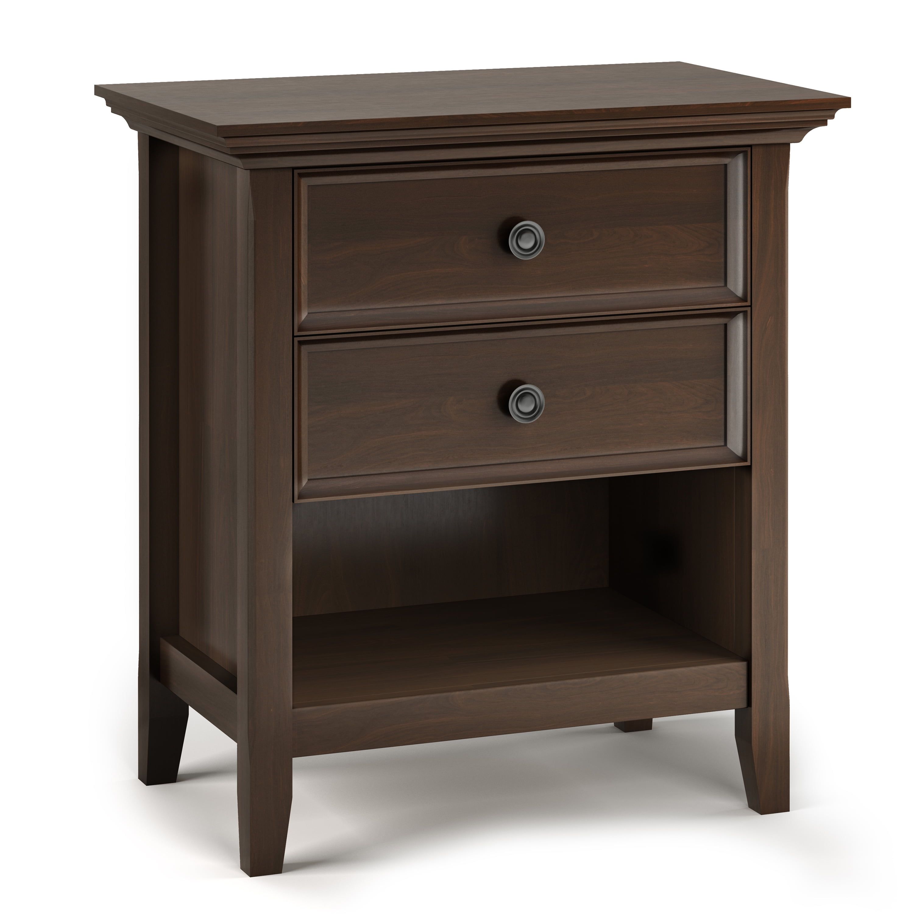 Natural Aged Brown Solid Wood 2-Drawer Bedside Table