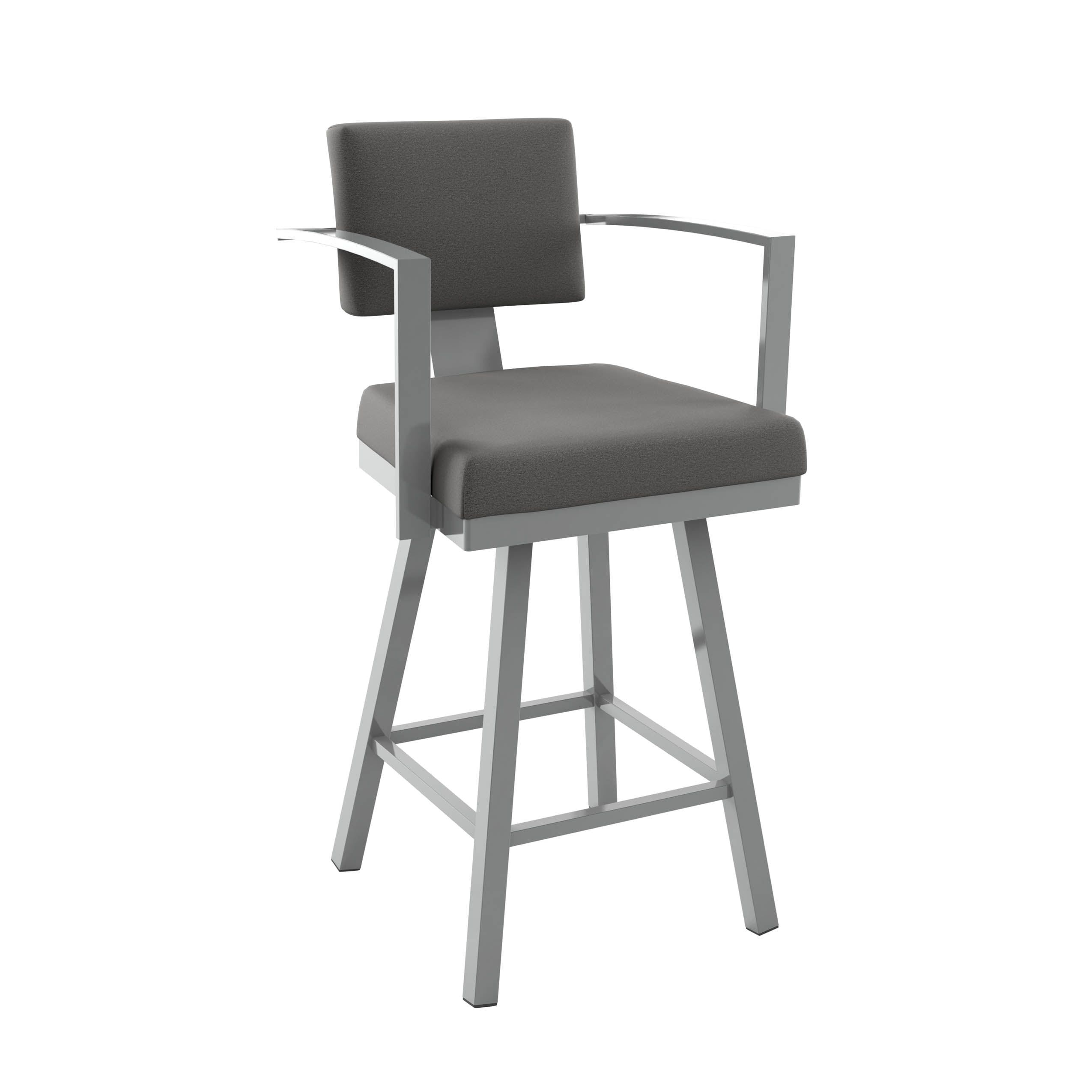 Akers 26" Light Grey Polyester Swivel Counter Stool with Black Metal Frame