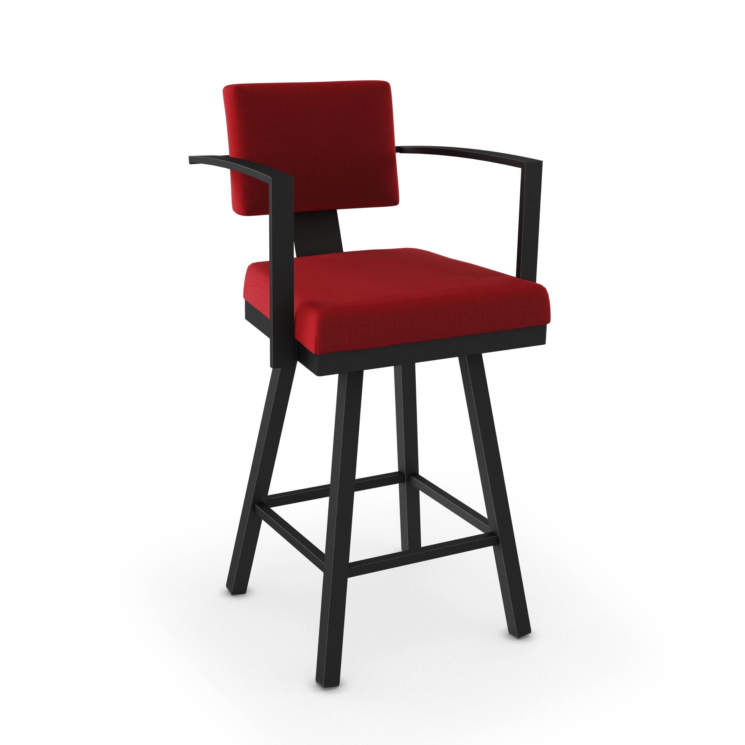 Akers 30" Red Polyester & Black Metal Swivel Bar Stool