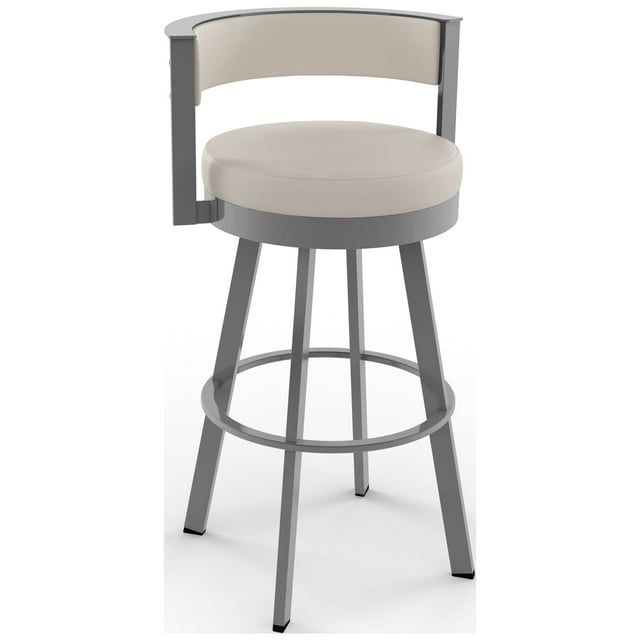 Glossy Gray and Cream Swivel Counter Stool with Metallic Frame