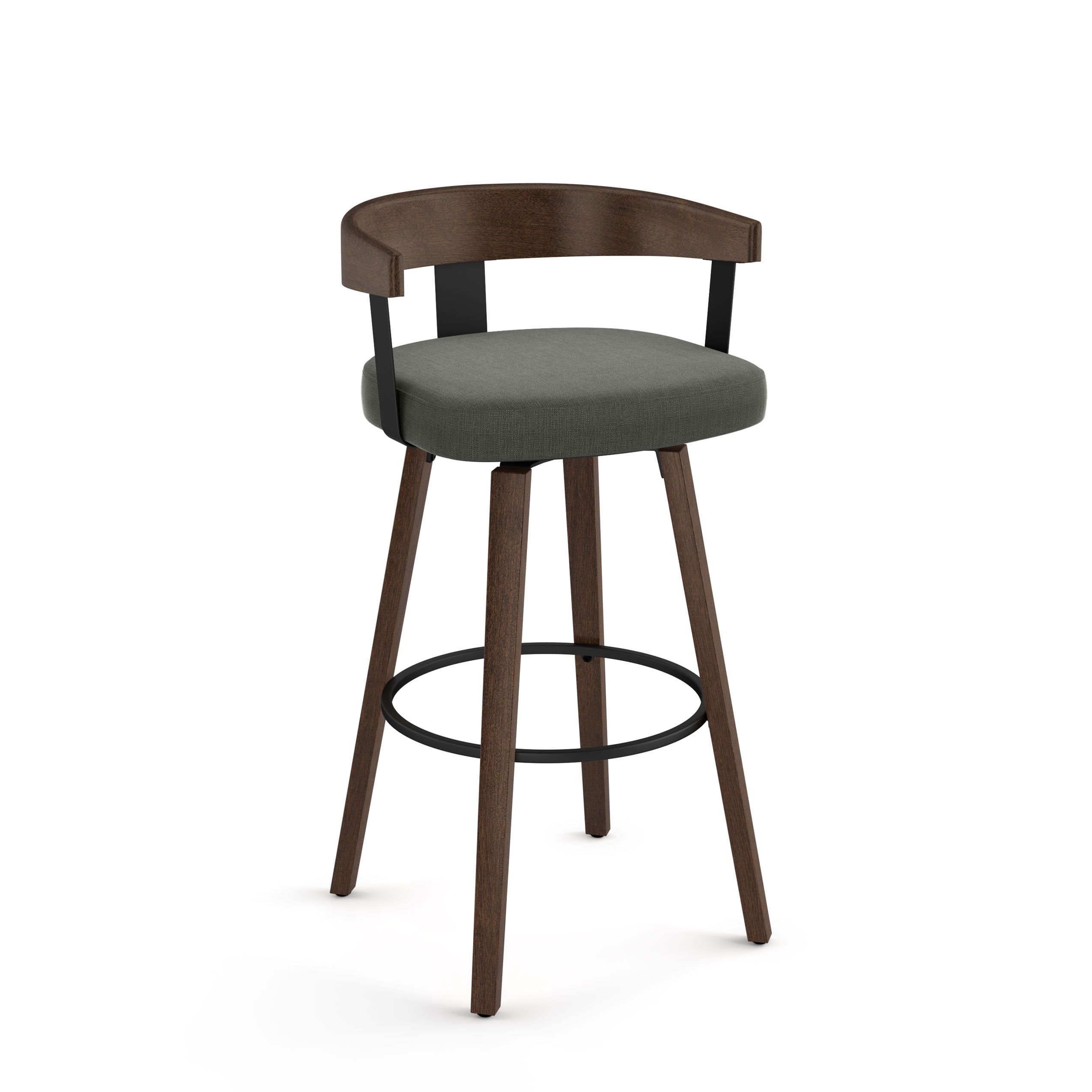 Modern Charcoal Gray and Brown Wood Swivel Bar Stool