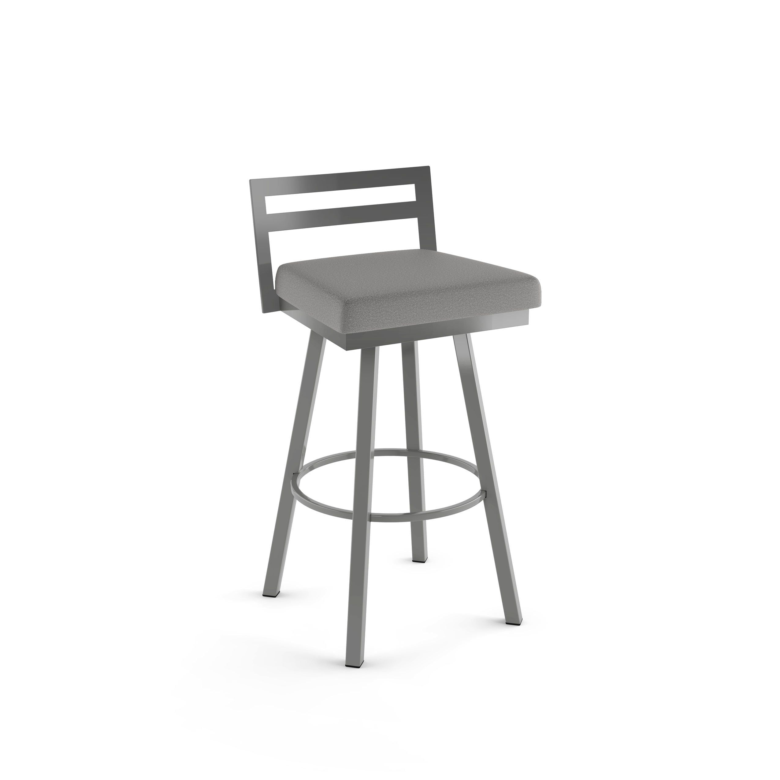 Derek 30" Swivel Contemporary Bar Stool in Grey Polyester and Metallic Grey