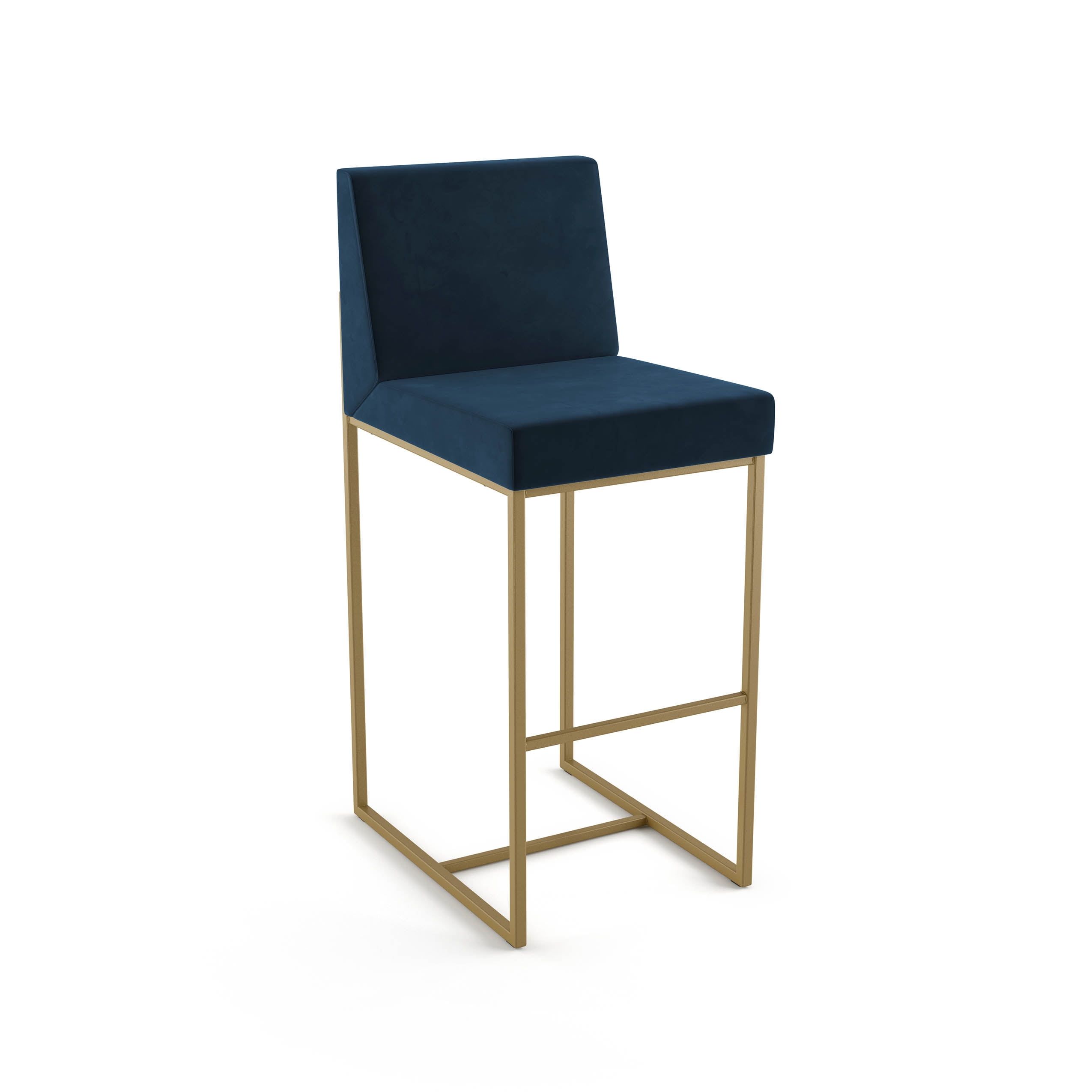 Derry 30'' Dark Blue Velvet & Golden Metal Contemporary Bar Stool