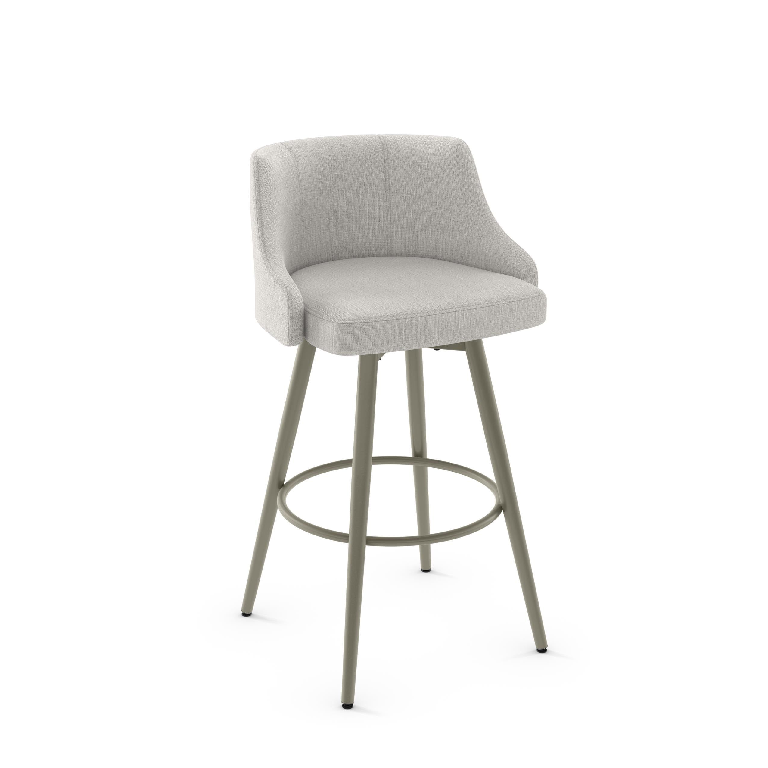 White Wood and Metal Swivel Bar Stool with Upholstered Seat