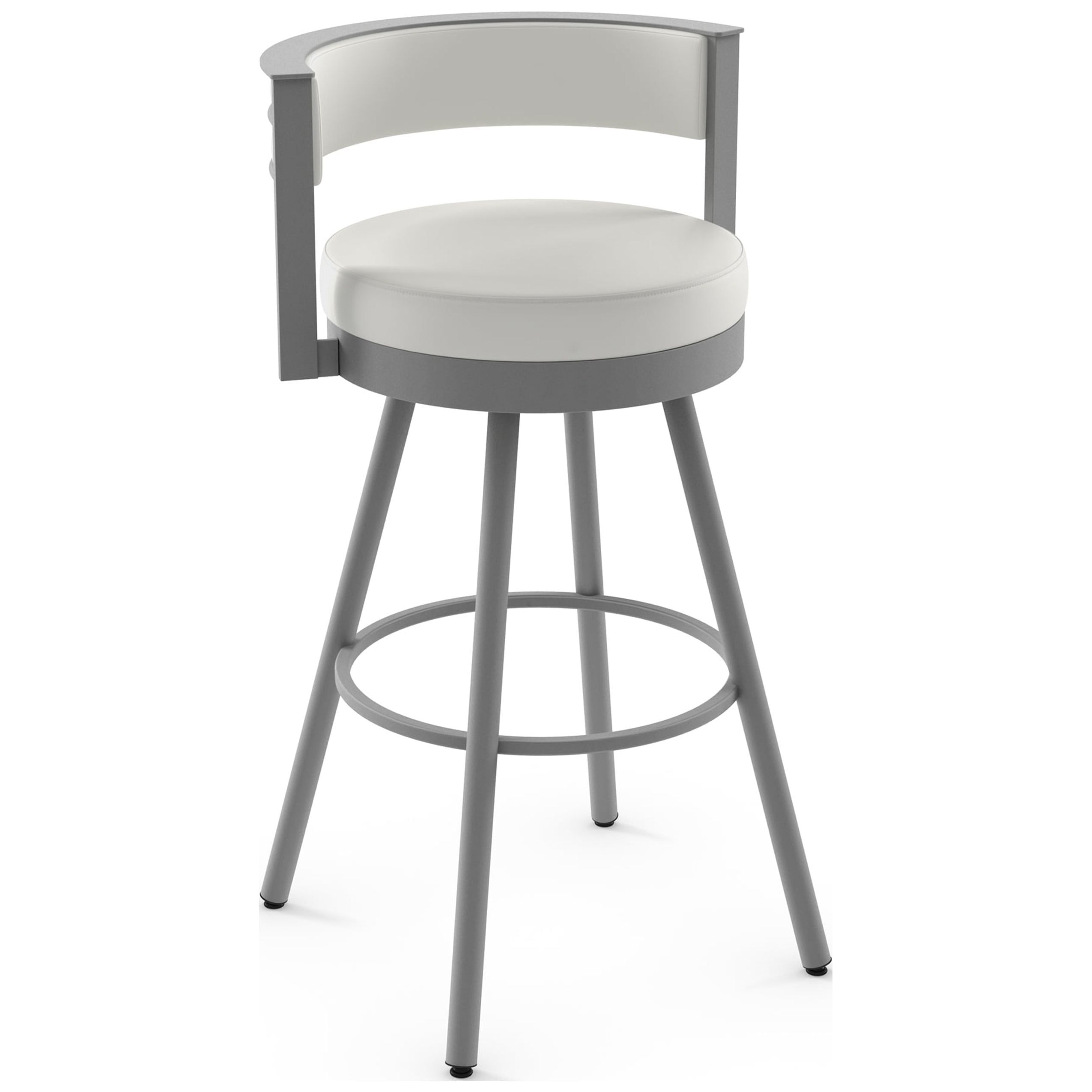 Eller 30" Off-White Faux Leather Swivel Bar Stool with Shiny Grey Metal