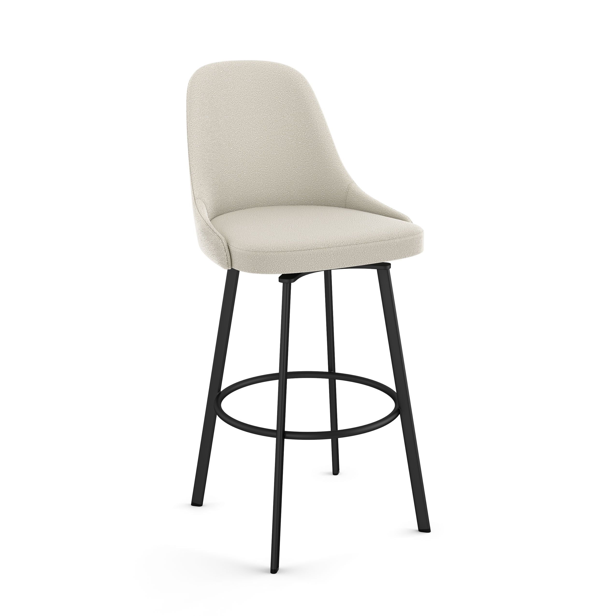 Cream Boucle Swivel Counter Stool with Black Metal Frame