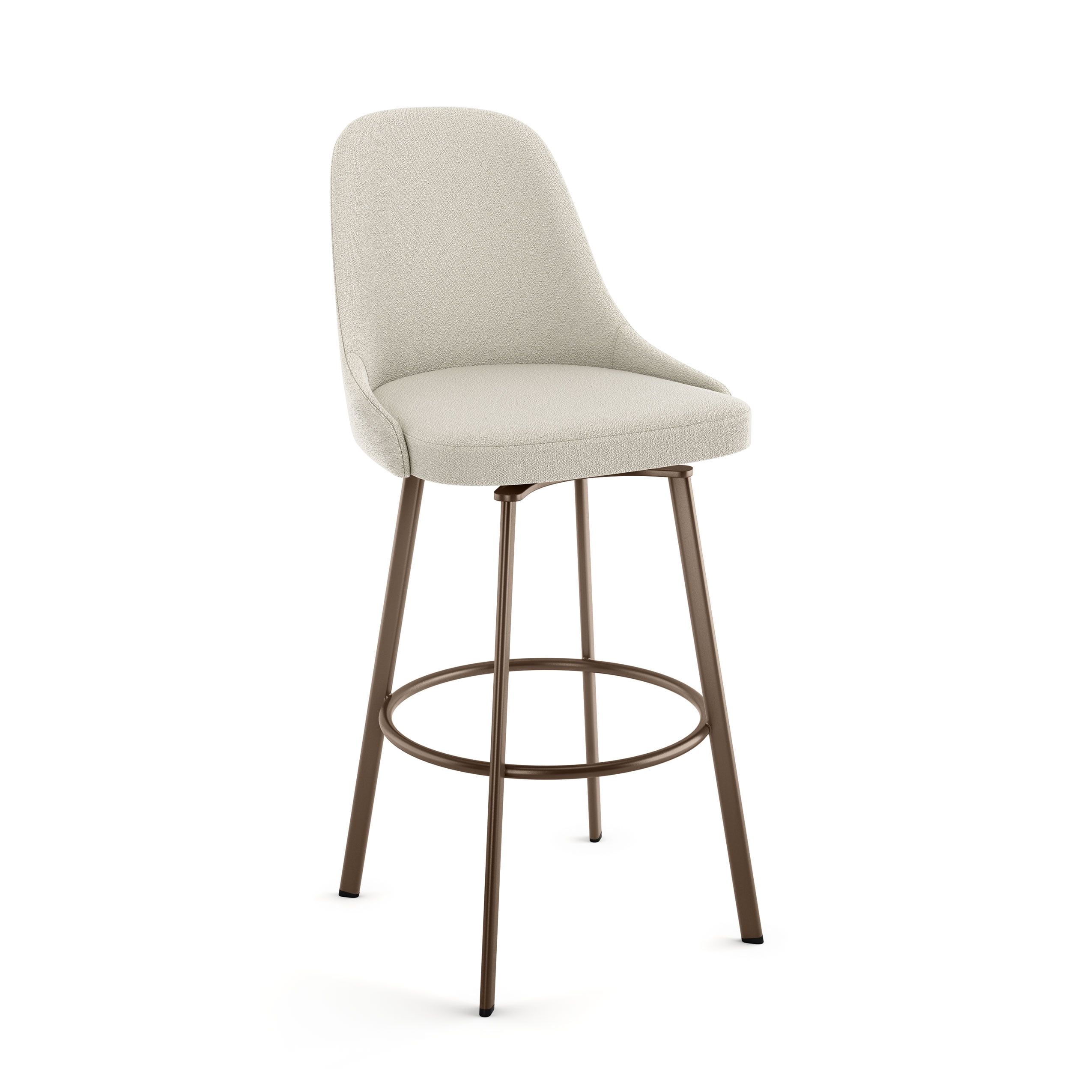 Cream Bouclé Polyester and Bronze Metal Swivel Bar Stool