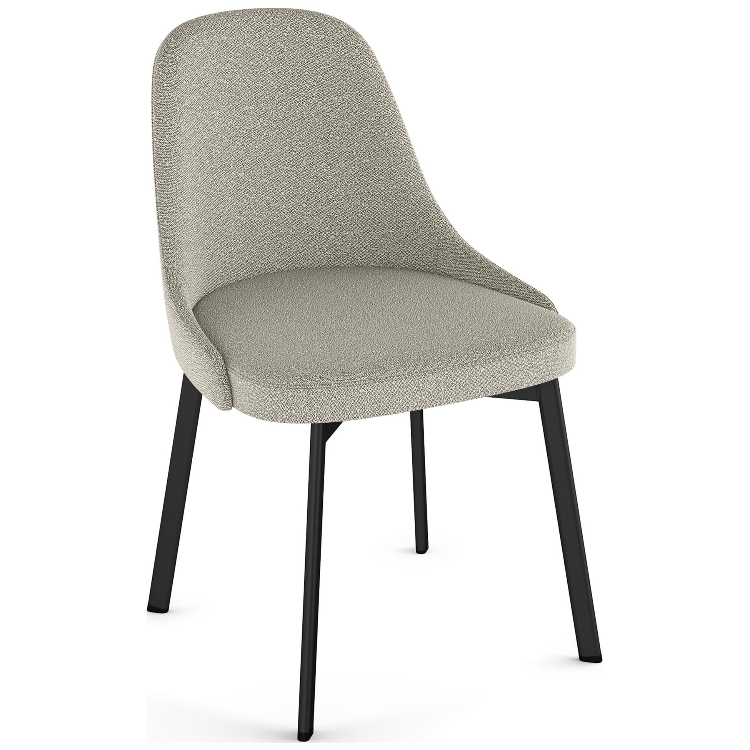 Light Beige Grey Bouclé Upholstered Side Chair with Black Metal Legs