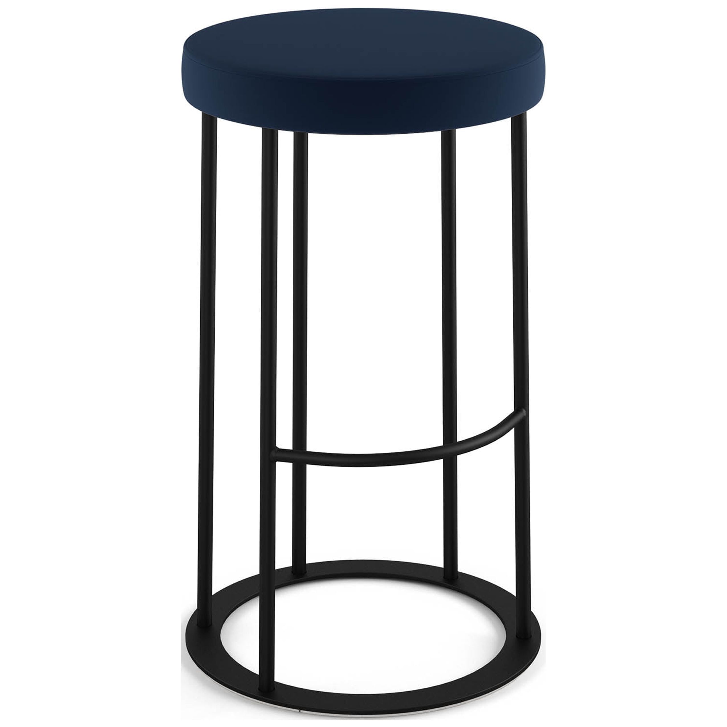 Sleek Blue Polyurethane & Black Metal Backless Counter Stool