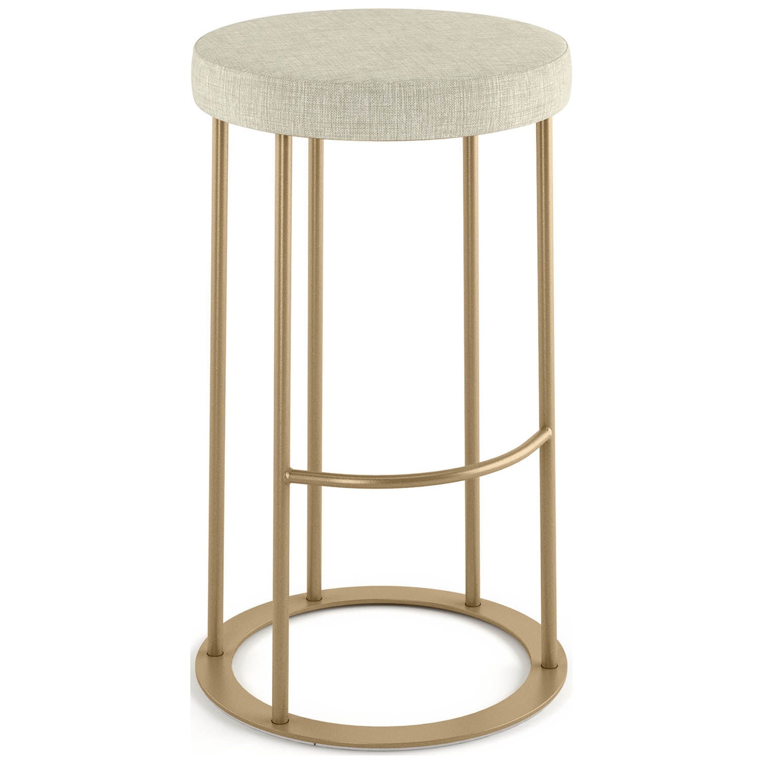 Sleek Golden Metal 30'' Bar Stool with Light Beige Upholstered Seat