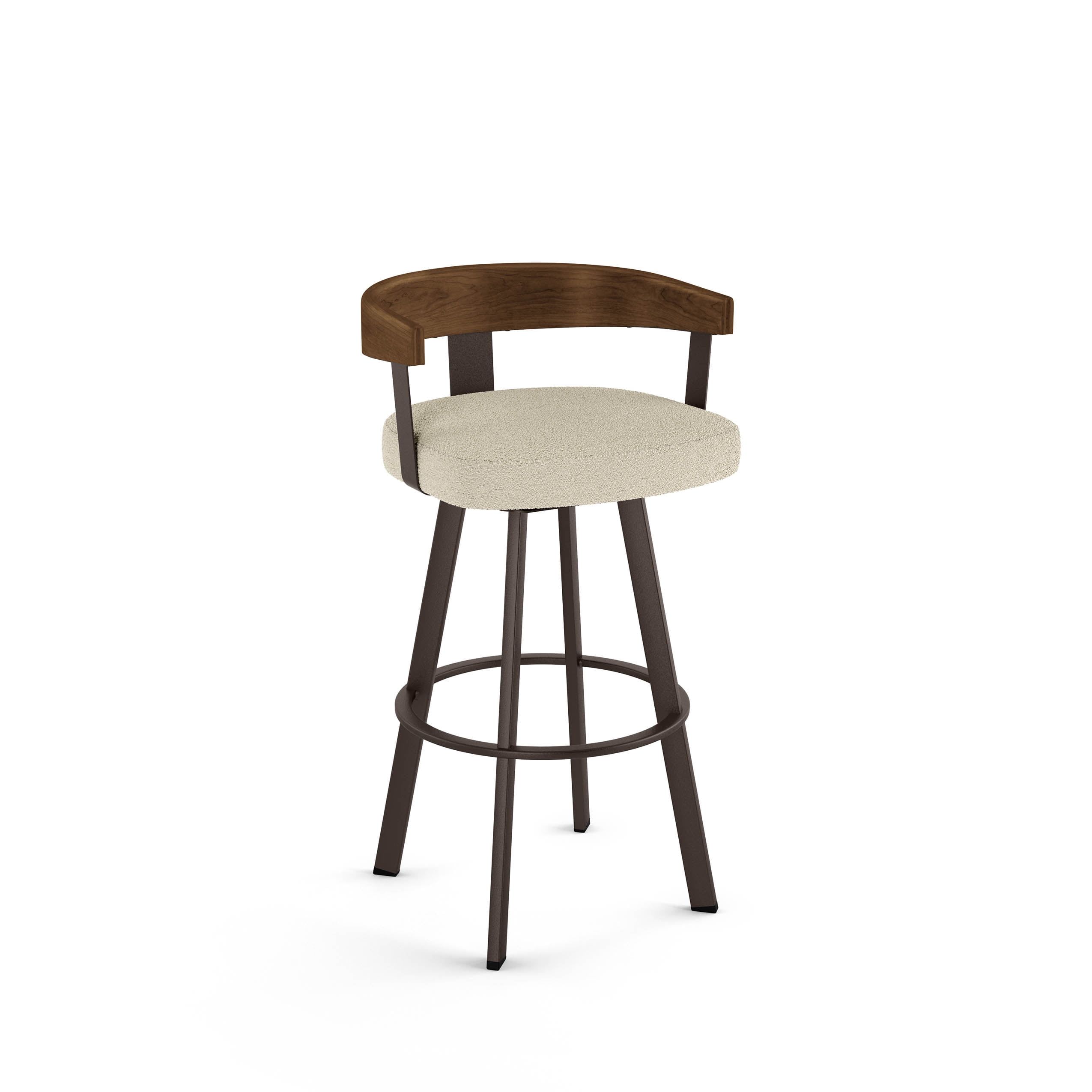 Lars 30'' Swivel Bar Stool in Cream Bouclé and Brown Wood