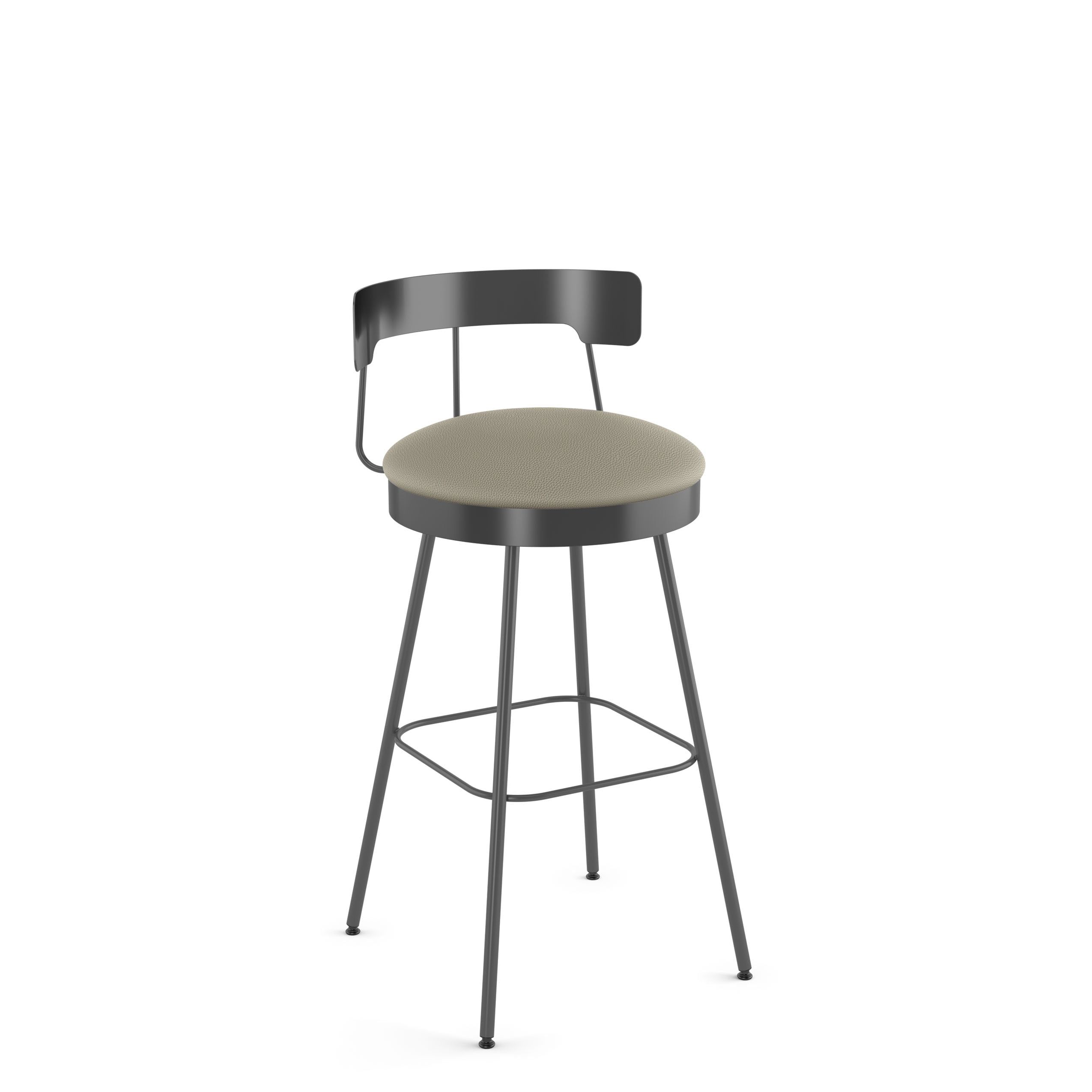 Greige Faux Leather Swivel Bar Stool with Dark Grey Metal Frame