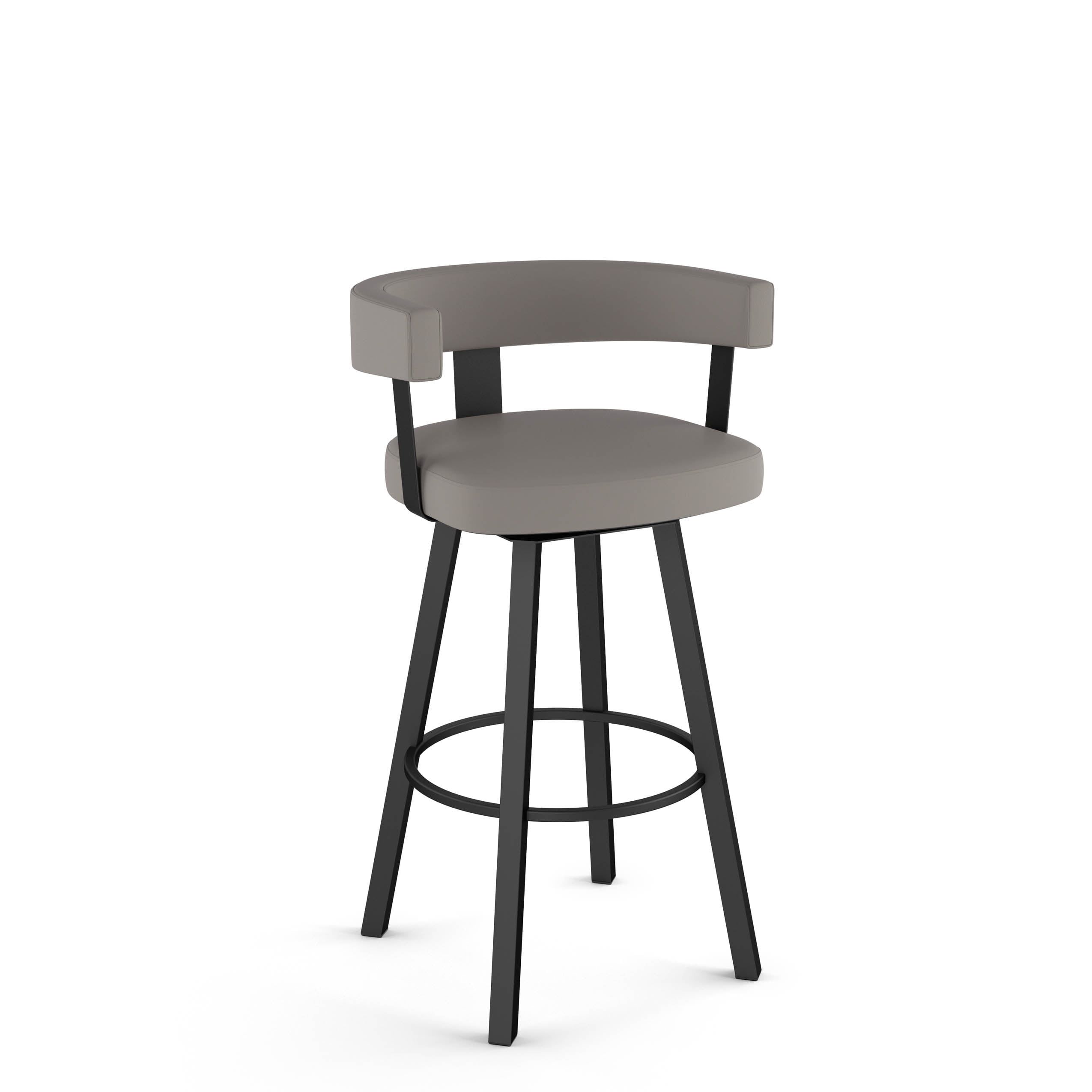 Taupe Grey Faux Leather Swivel Counter Stool with Black Metal Frame