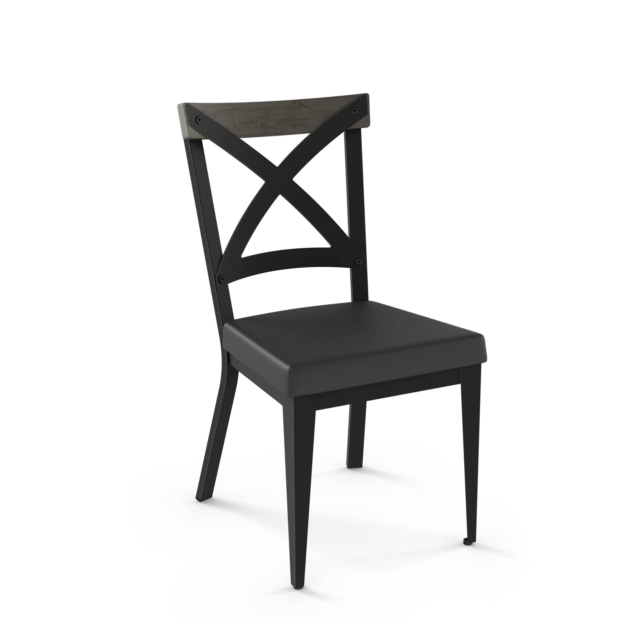 Black Faux Leather Cross Back Side Chair with Metal Frame