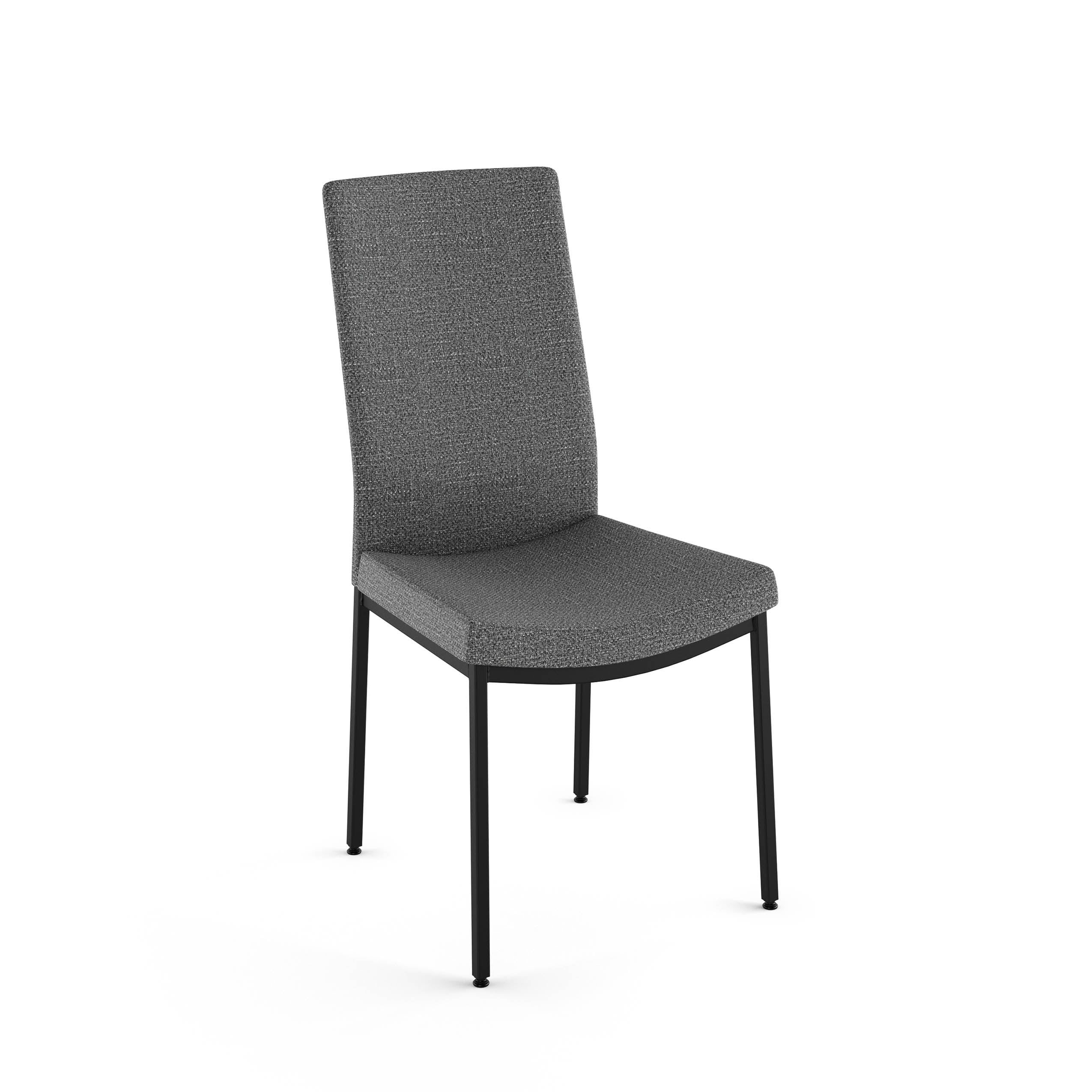 Grey Woven Fabric and Black Metal Parsons Side Chair