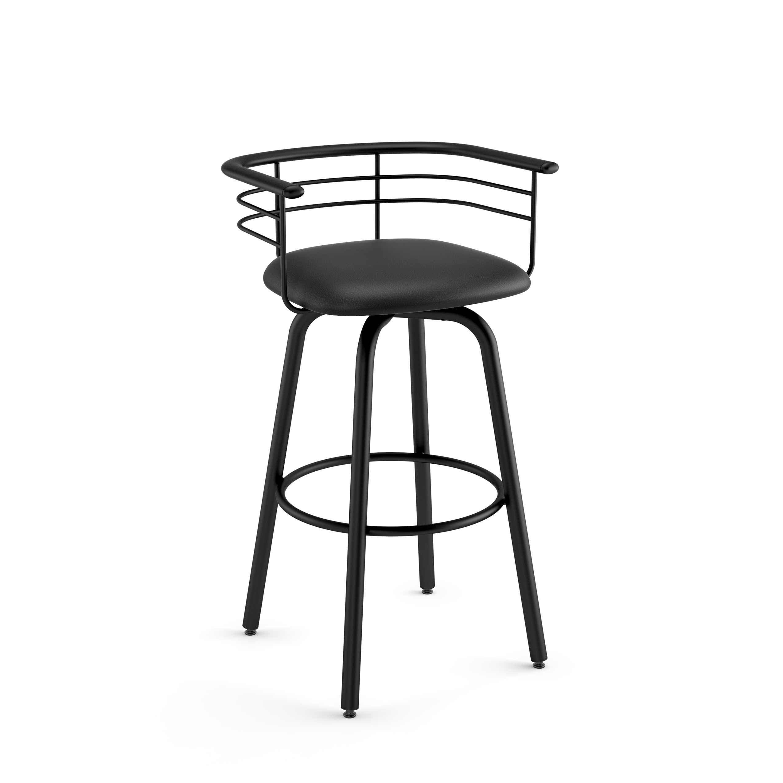 Turbo Black Faux Leather Swivel Counter Stool with Metal Frame