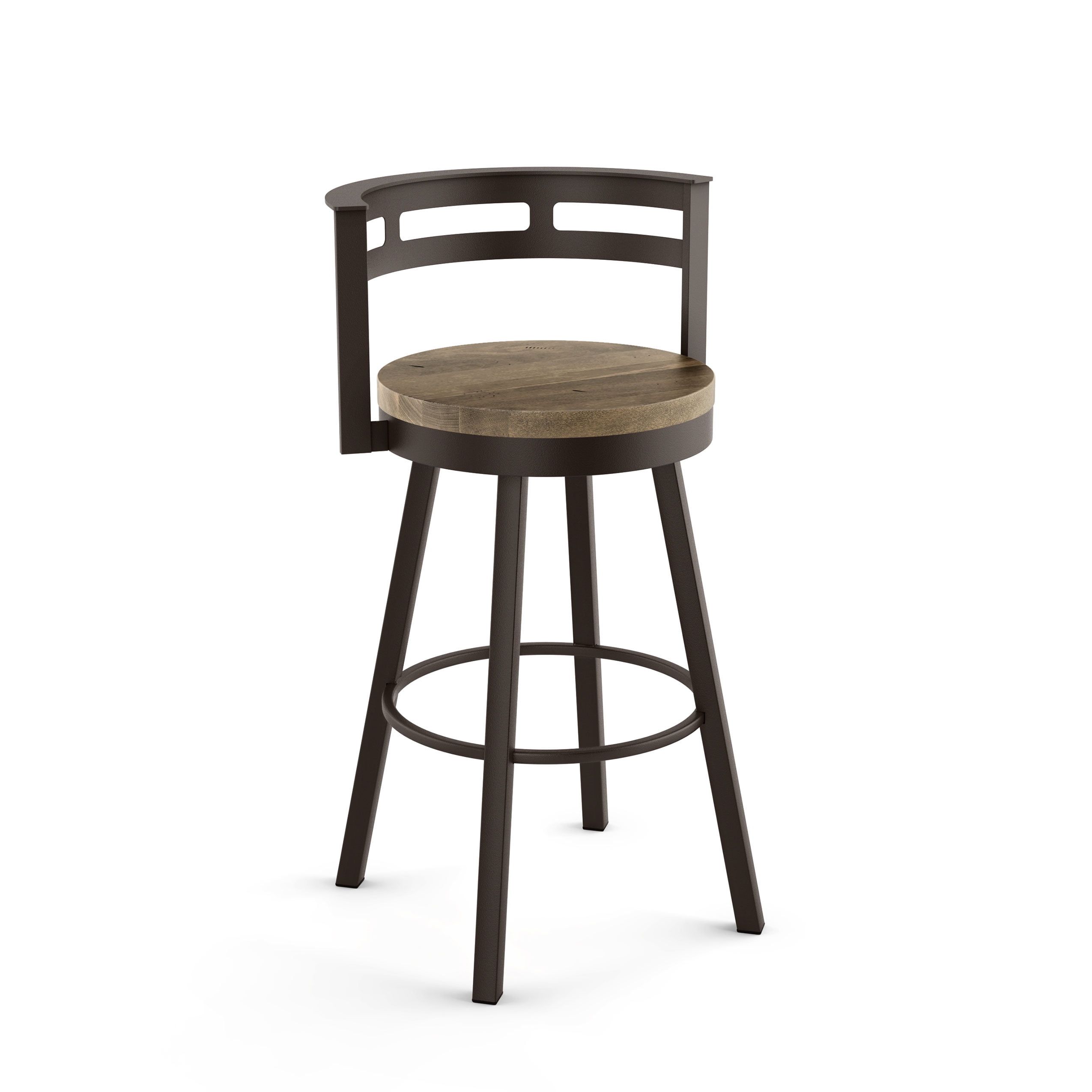 Beige Distressed Wood and Dark Brown Metal Swivel Counter Stool