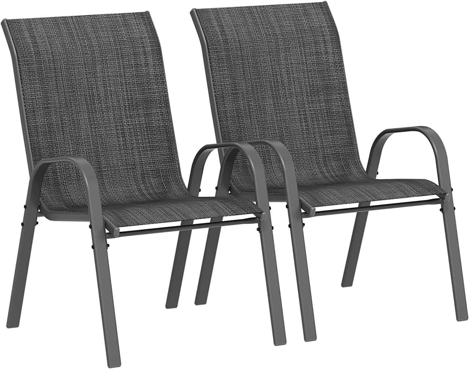 Set of 2 Gray Steel Frame Outdoor Dining Chairs