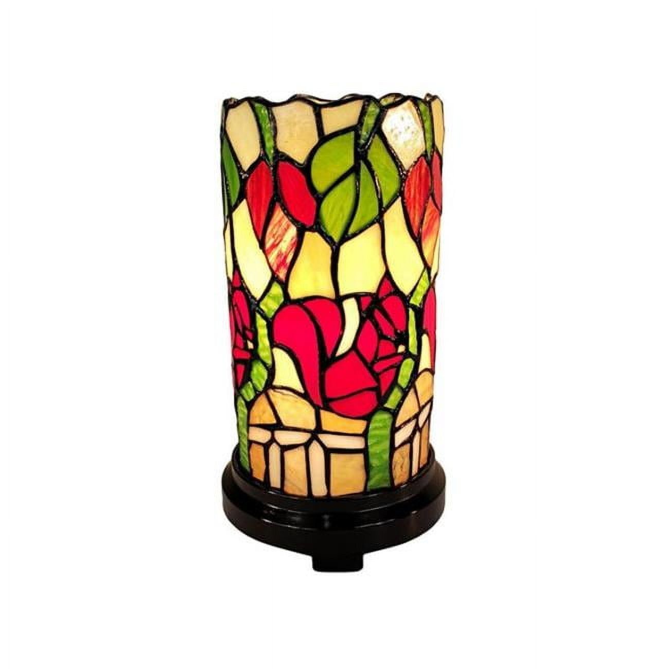 Tiffany Style Stained Glass Floral Mini Table Lamp with Bronze Base