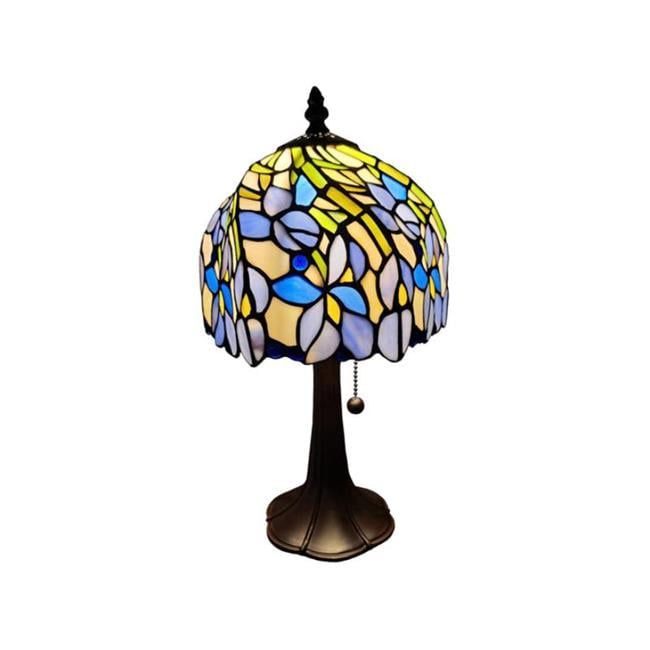 Tiffany Style 15" Stained Glass Iris Floral Table Lamp