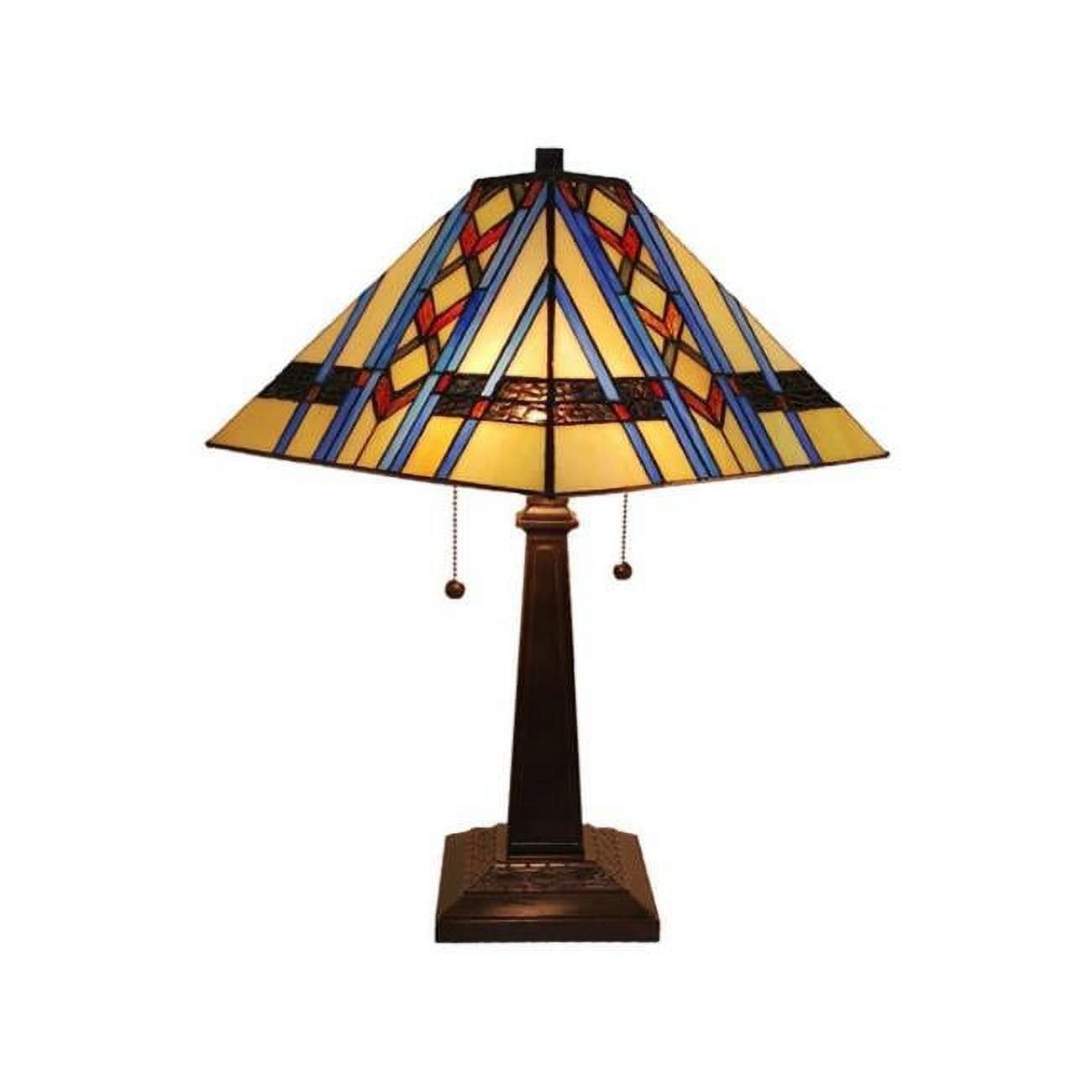 Tiffany-Inspired 21" Blue Stained Glass Mission Table Lamp