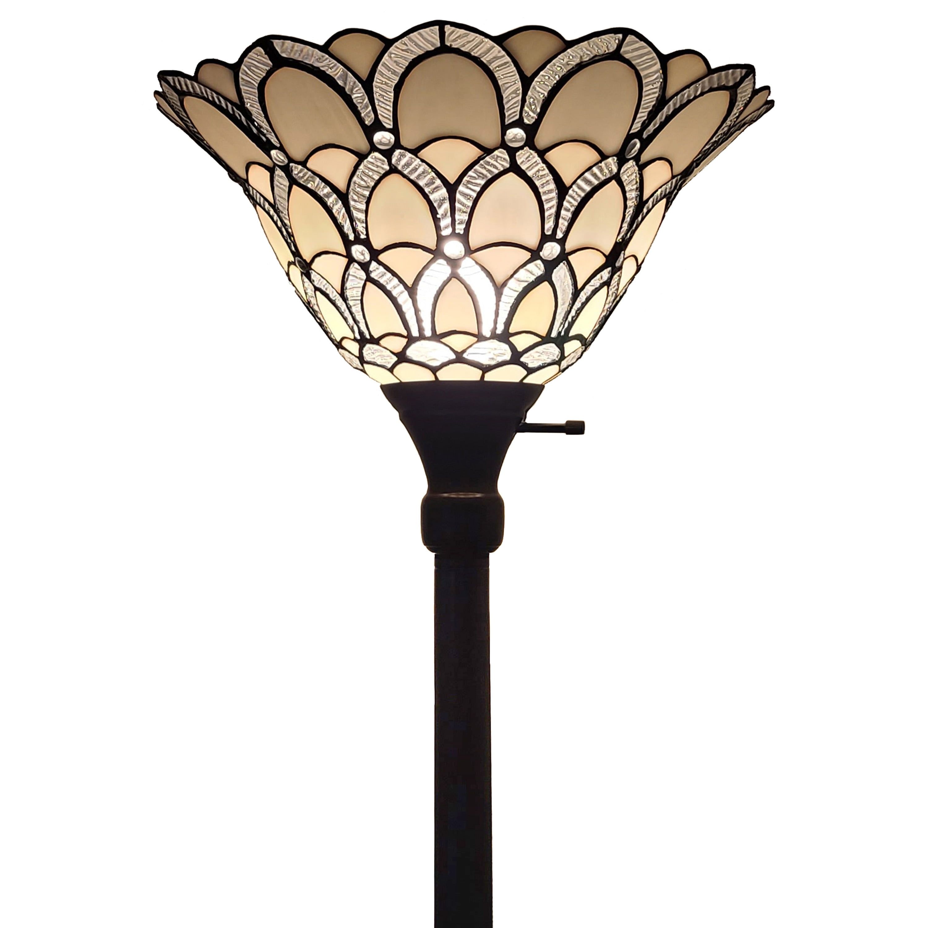 Elegant Peacock 69" Bronze Torchiere Floor Lamp with Stained Glass