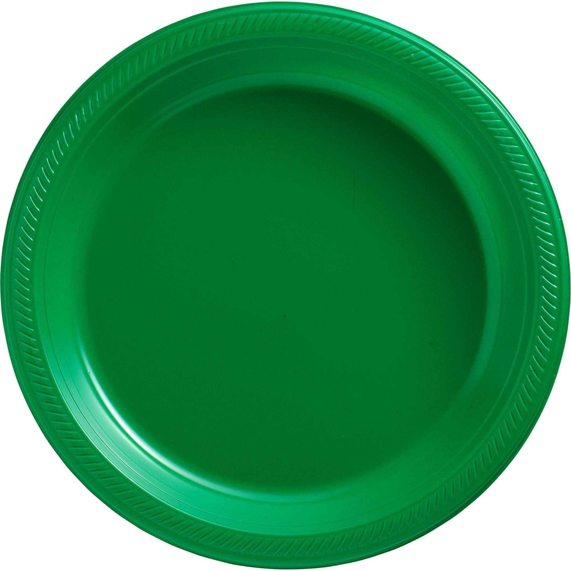 Festive Green 7'' Round Plastic Party Plates - Pack of 100