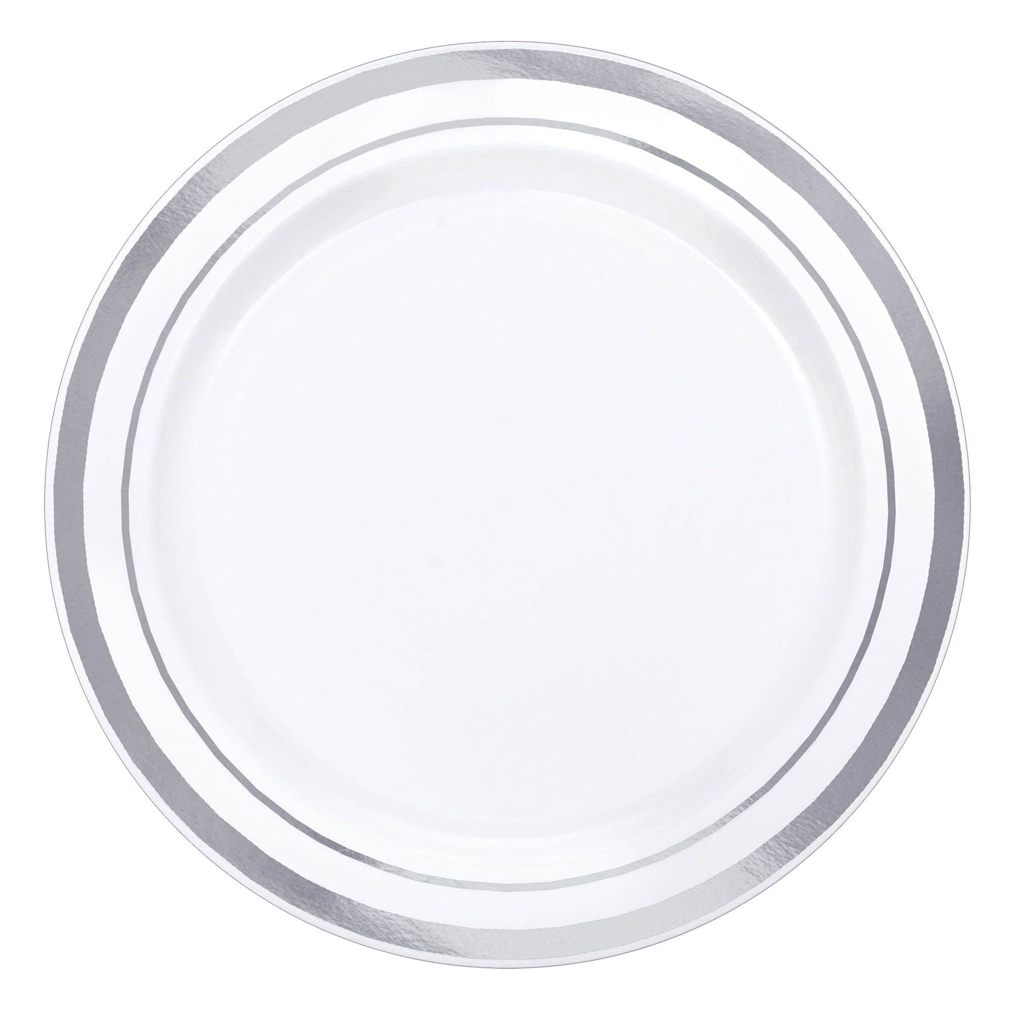 White and Silver Trim 6.25" Premium Plastic Plates