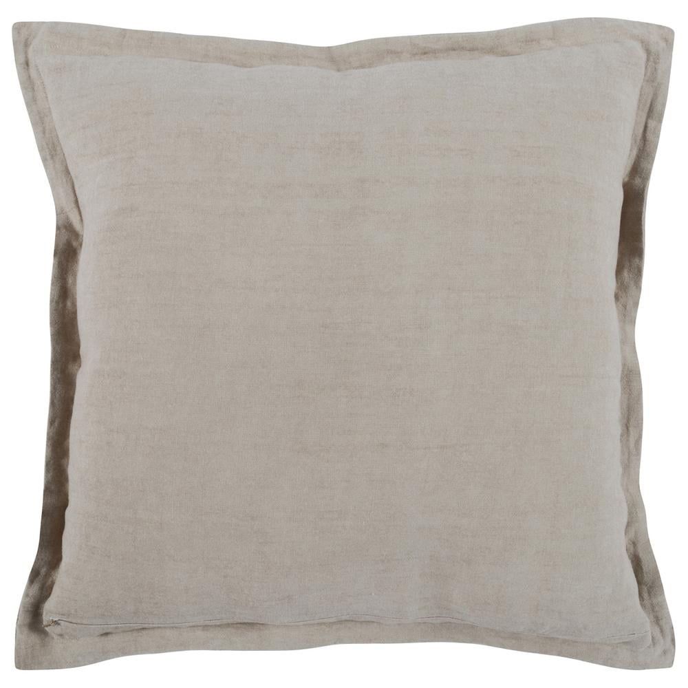 Amy Natural Beige 22-Inch Linen Square Throw Pillow