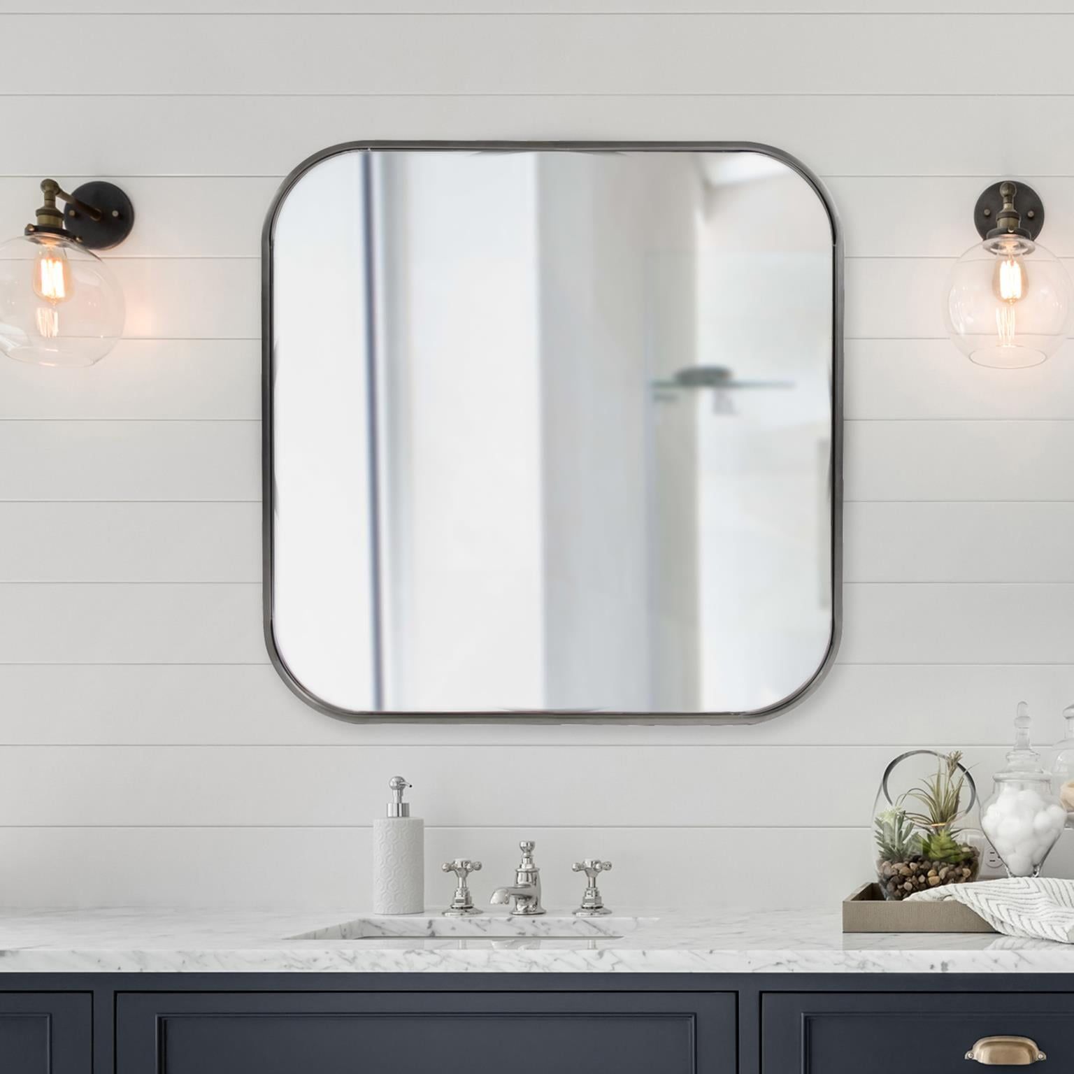 Medium Square Brushed Silver Stainless Steel Vanity Mirror