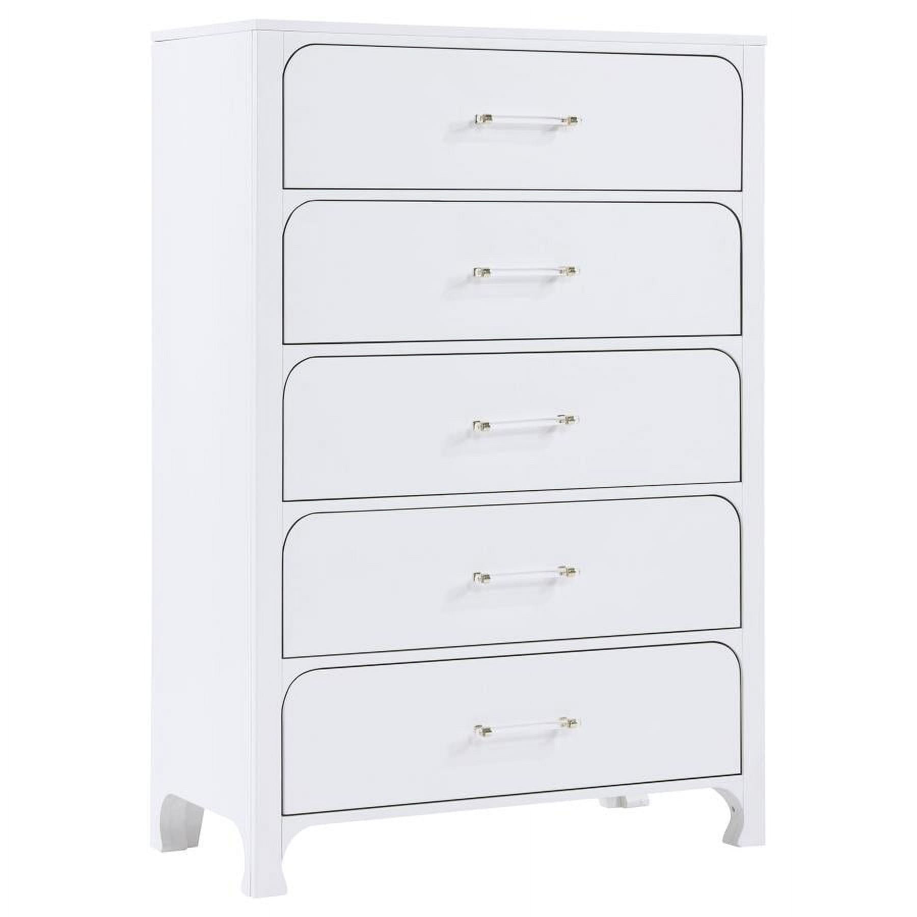 Pearl White 5-Drawer Chest with Felt Lined Top Drawer