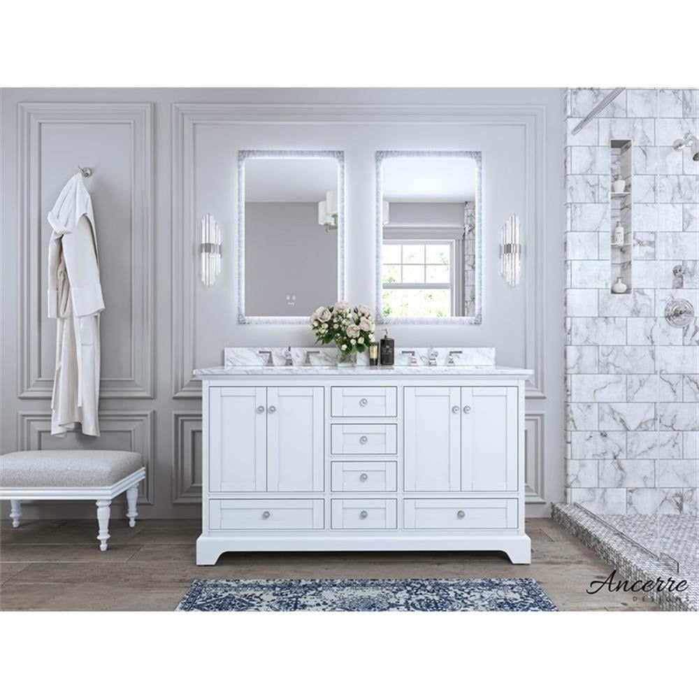 Audrey 60" White Wood Bathroom Vanity Set with Marble Top