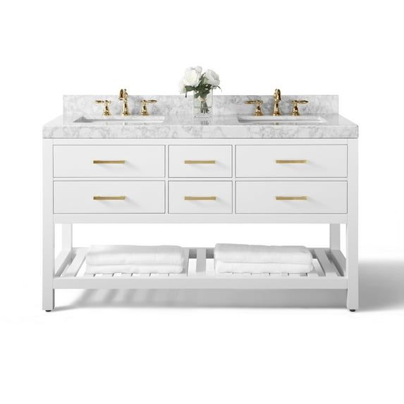 Elizabeth 60'' White Marble Double Vanity with Gold Hardware