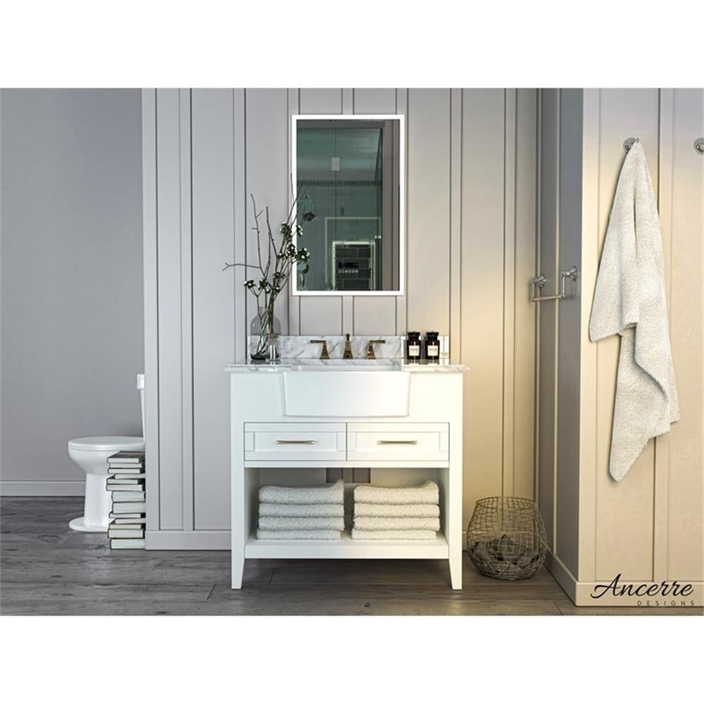 Hayley 36" White Wood Bathroom Vanity with Carrara Marble Top