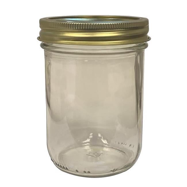 16 oz Wide Mouth Glass Canning Jars with Gold Metal Lids - Set of 12