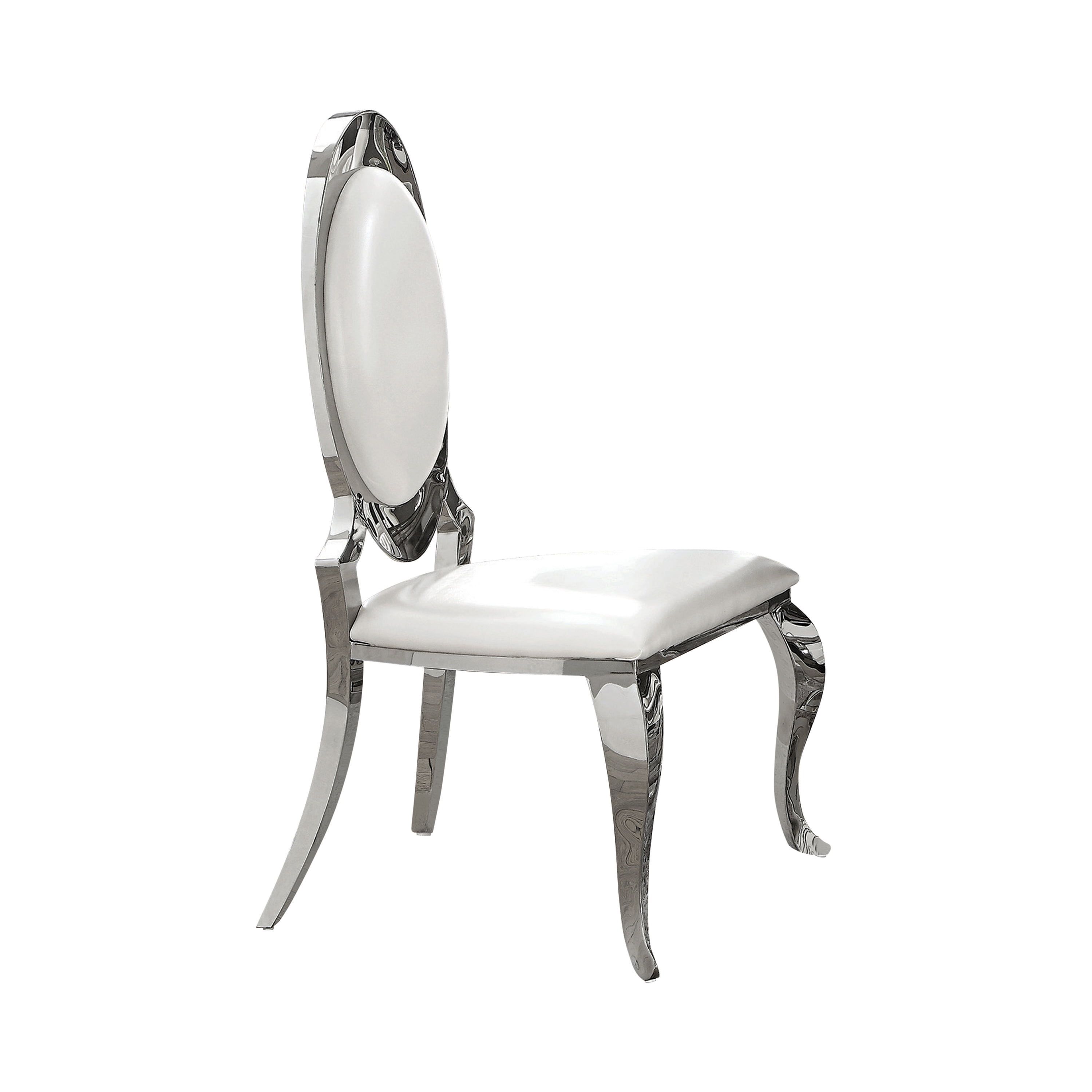 White Faux Leather and Chrome Oval Back Side Chair