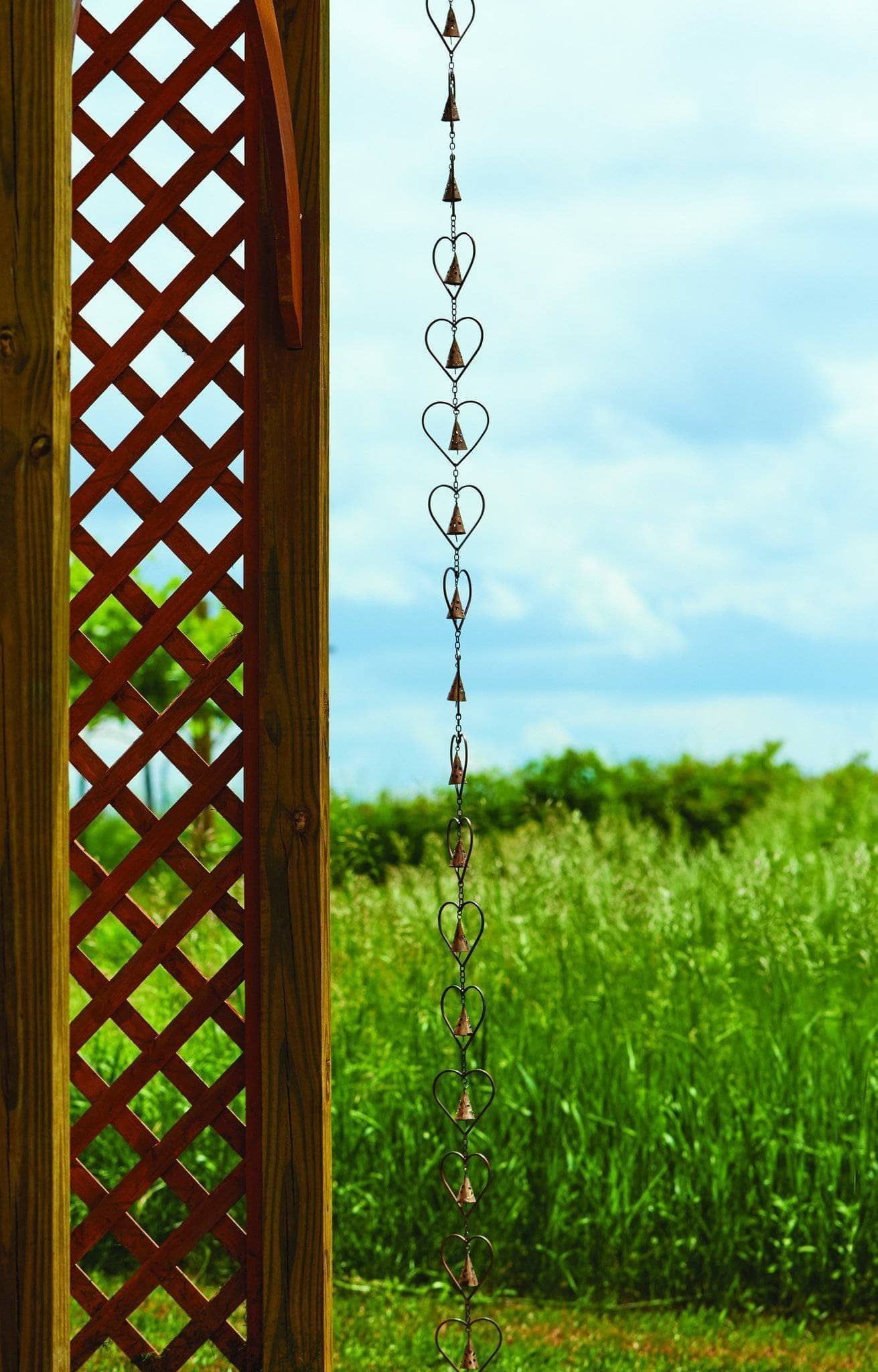 Flamed Copper Hearts and Bells Rain Chain, 96"