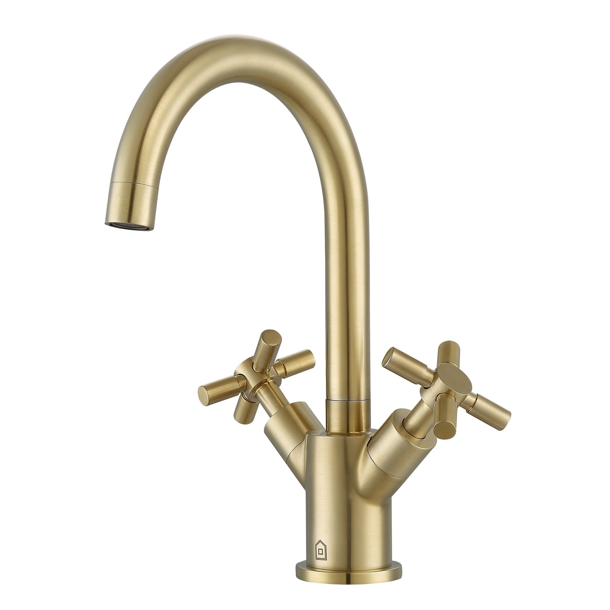 Brushed Champagne Gold Cross-Handle Bathroom Faucet