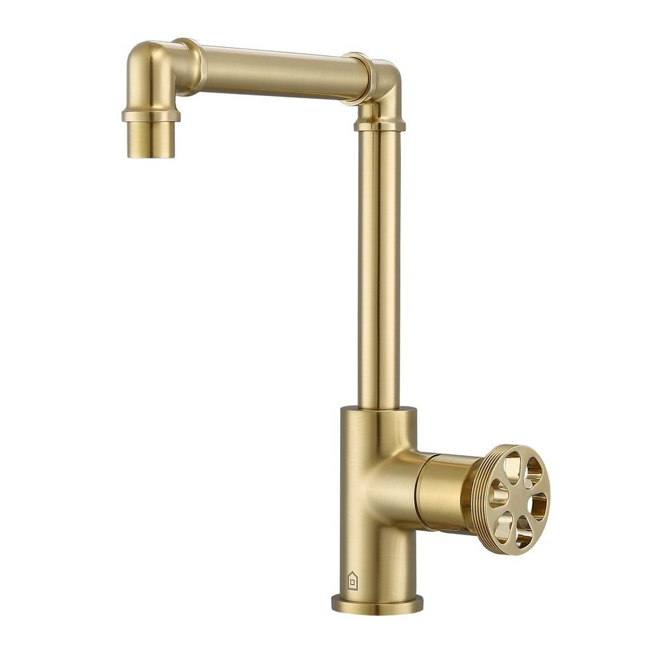 Brushed Champagne Gold Industrial Single-Hole Bathroom Faucet