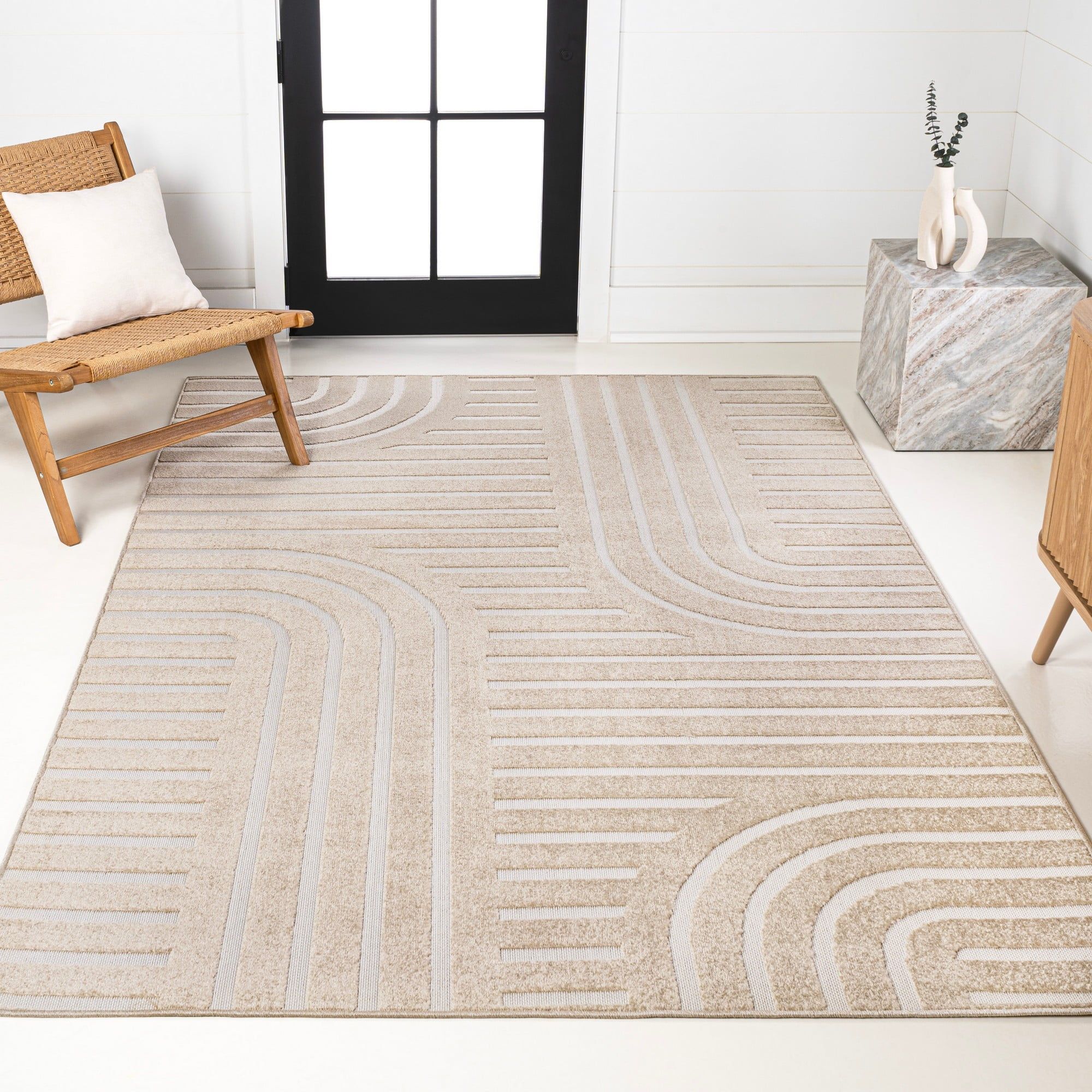 Anders High-Low Beige and Cream 8x10 Stripe Area Rug